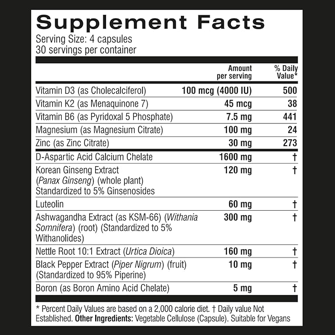 Vitality – Natural Testosterone Booster for Men Over 30 – Energy, Strength, Libido & Muscle Support – 120 Capsules (30-Day Supply)