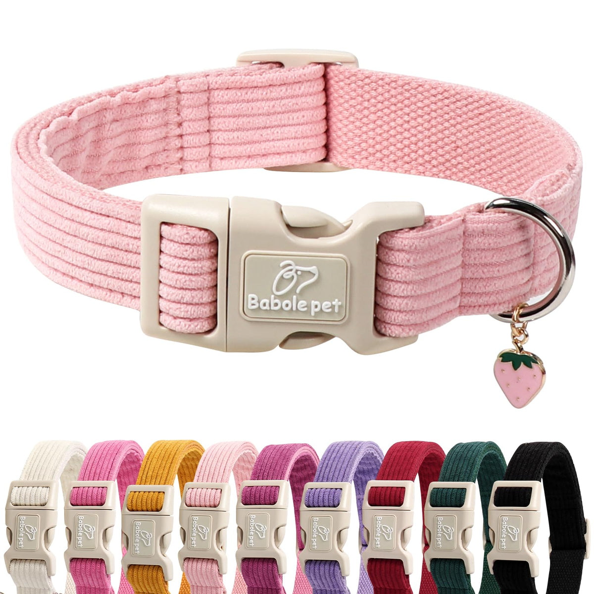 Babole Pet Nylon Dog Collar - Adjustable Rose Red Soft Webbing Dog Collars for Small Medium Large Dogs Boy Girl Puppy Collar with Safety Metal Buckle L
