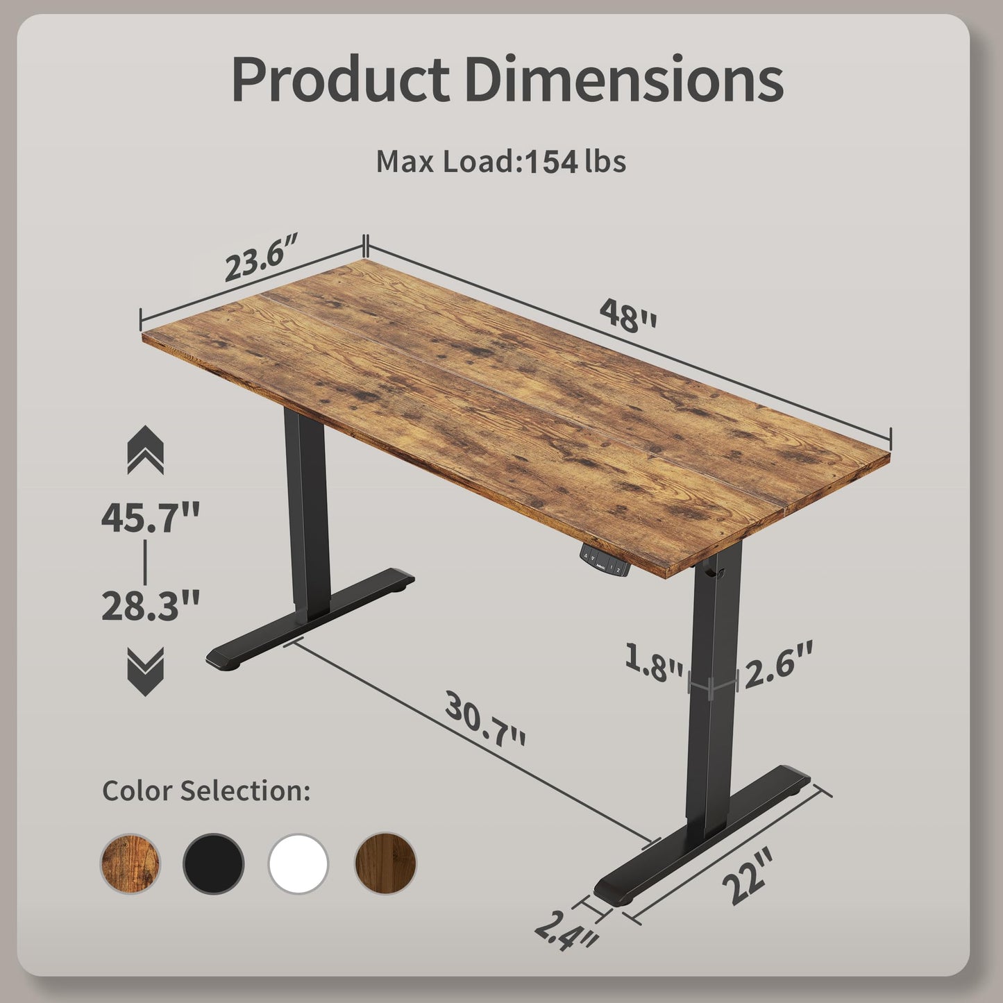 Agilestic Electric Standing Desk, 48 x 24 Inches Height Adjustable Desk, Sit Stand up for Work Office Home, Ergonomic Rising Computer Table with Memory Preset, Rustic Brown