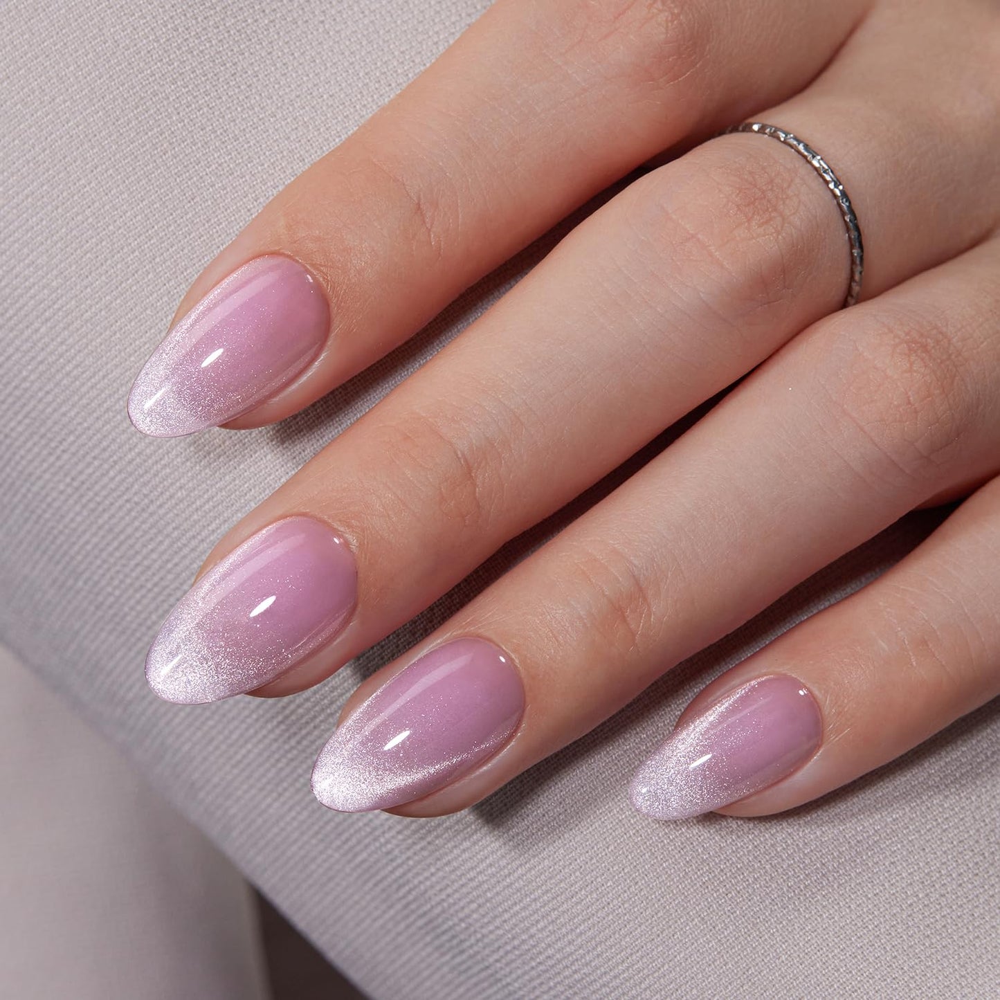 Vsalon Press On Nails Short Almond, Purple Cat Eye French Tip & Blue Cat Eye Chrome Fake Press On Nails Kit