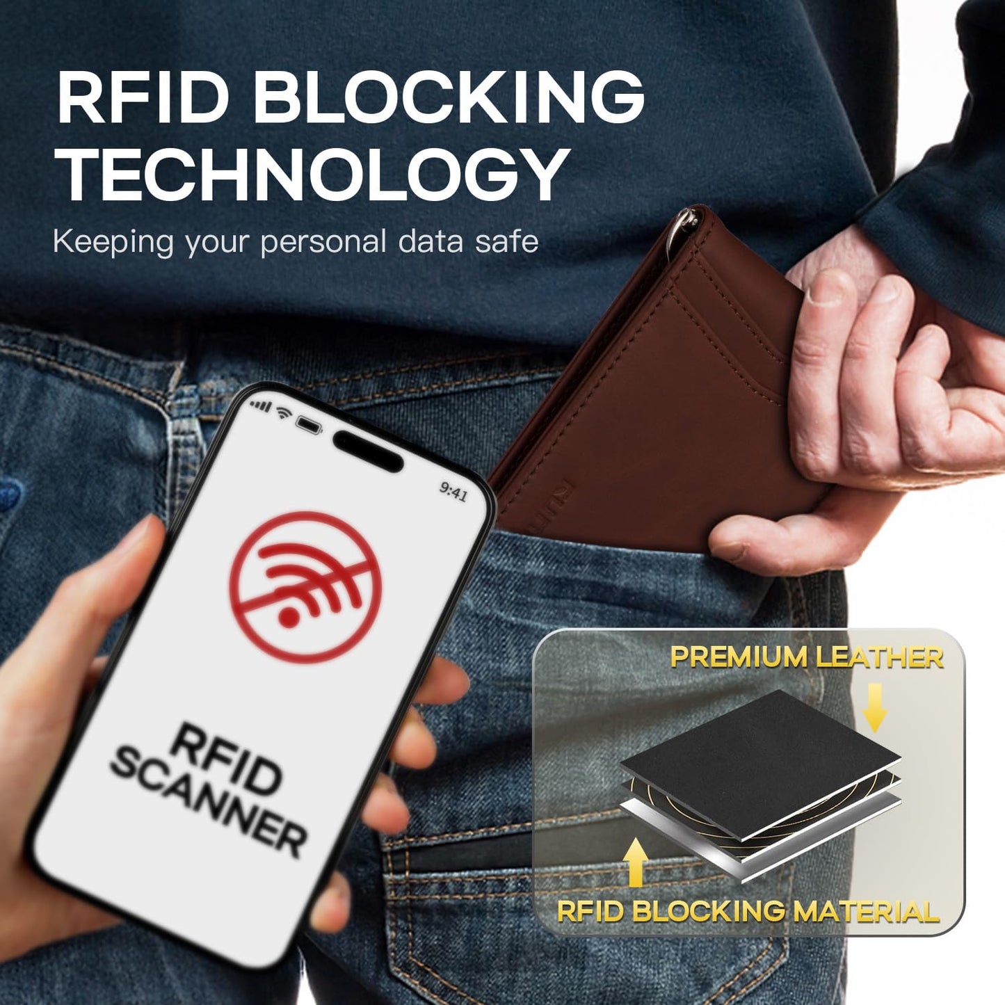 Slim Money Clip Wallets for Men RFID Blocking 8 Card Holder Minimalist Small Thin Carbon Leather Bifold Mens Front Pocket Wallet Gift Box(Canyon Red)