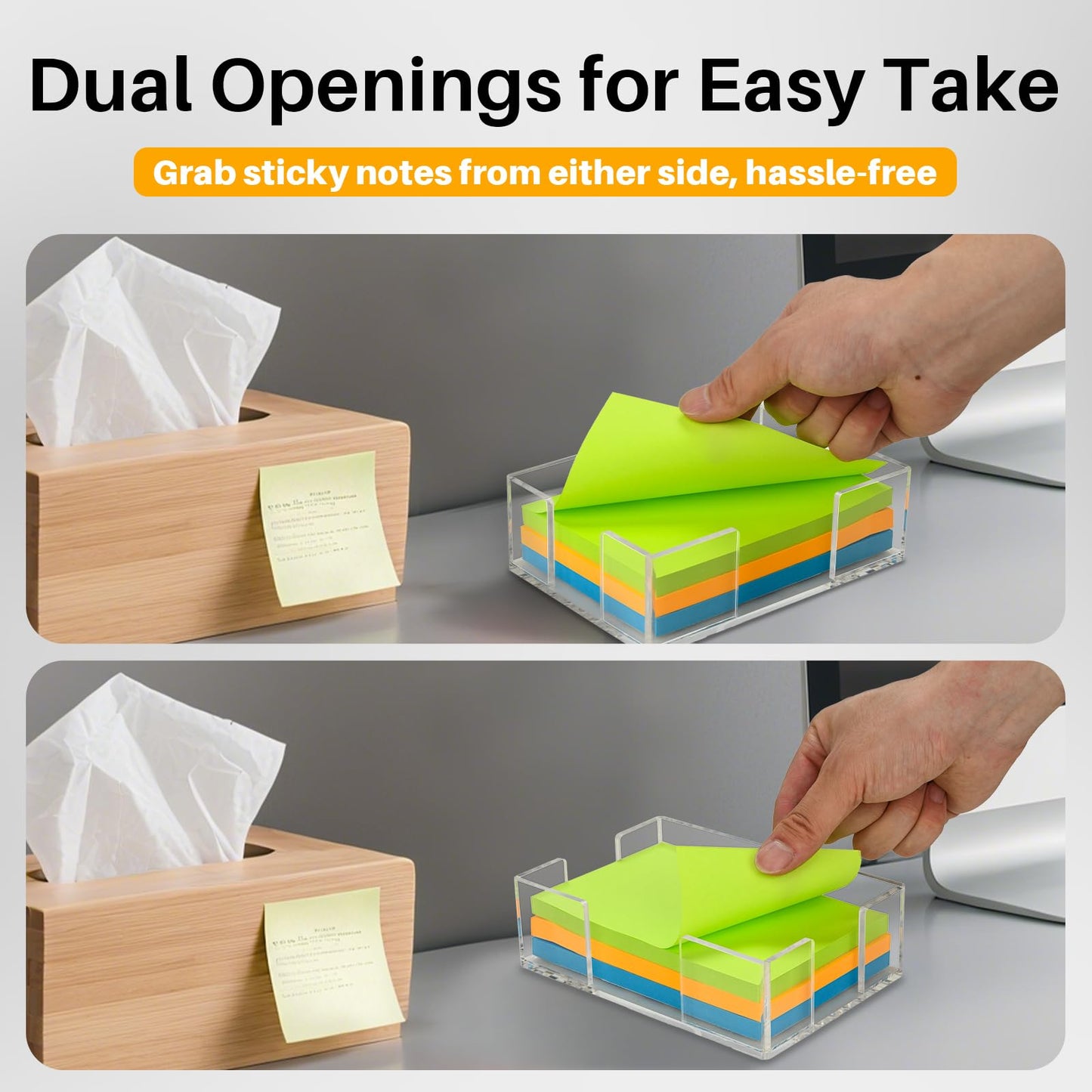 Yncotte Acrylic Sticky Note Holder, 4x6 Inch Clear Dual Notepad Holder Dispenser with Triple Openings Non-Slip Rubber, Sticky Note Dispenser Memo Holder Case for Desk Office School Supplies(No Pads)