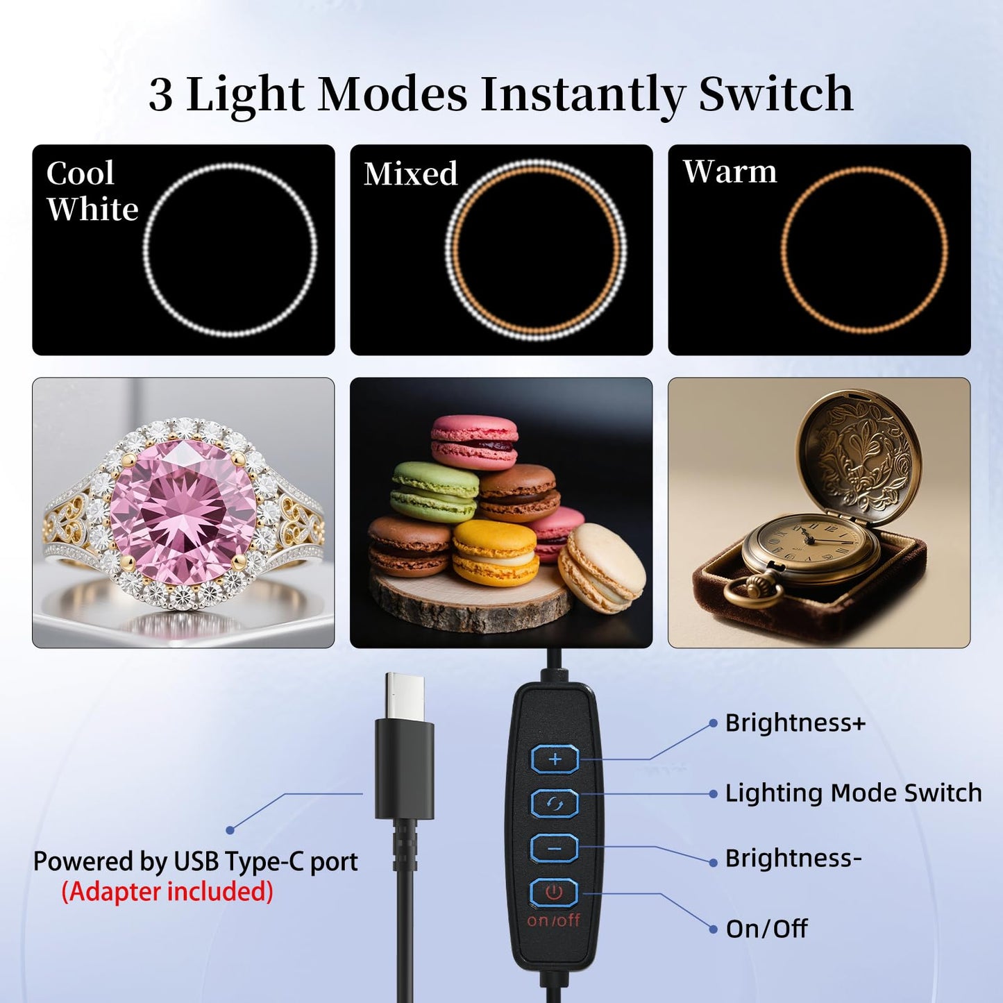 Professional 40x40cm Photo Light Box with USB-C Power Adapter, 18W Dimmable 180 LEDs (CRI>97), 6 Backdrops, 3 Light Modes - Foldable Photography Studio for Product Shots, Jewelry