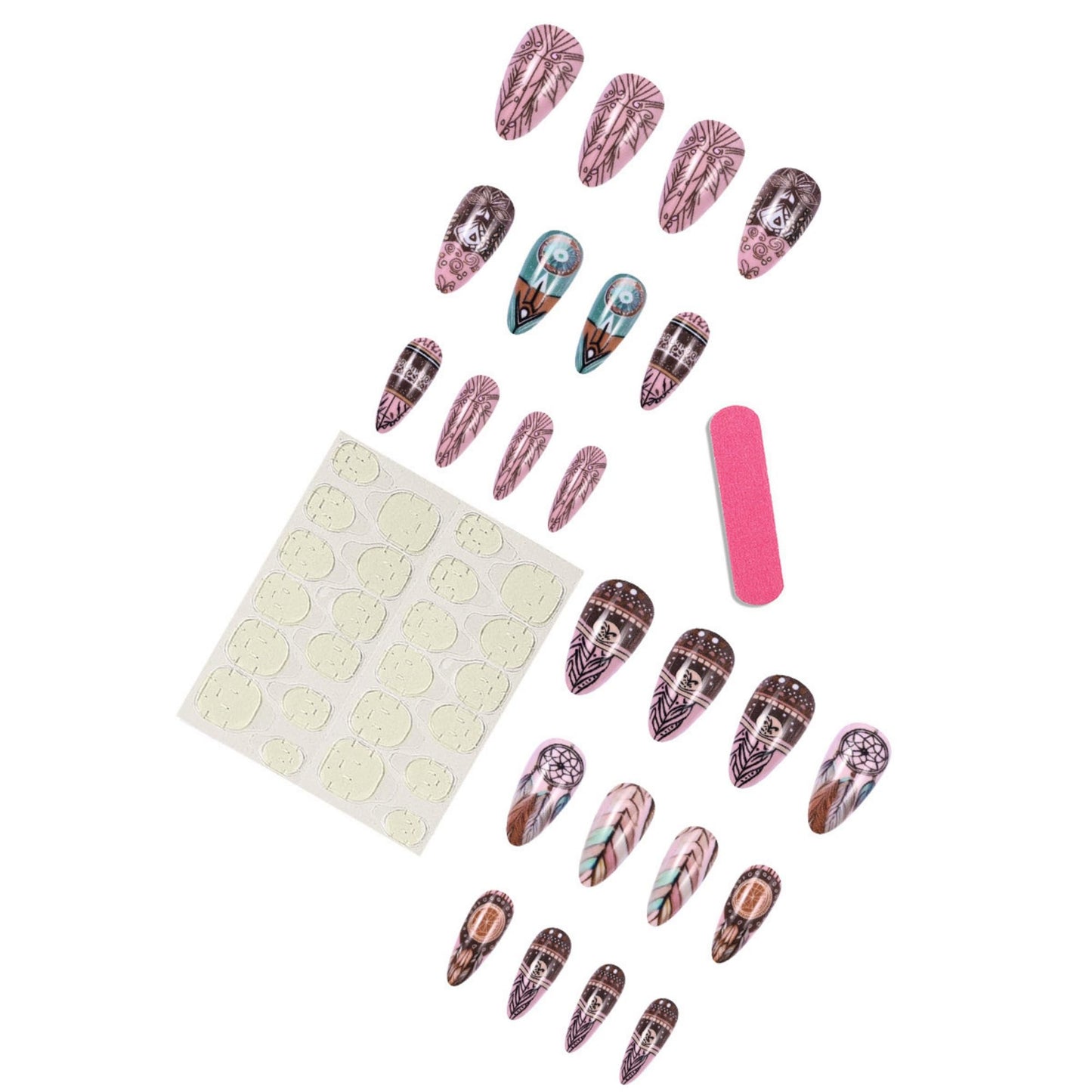 Almond Press on Nails Long Fake Nails Brown Artificial Nail Cute Stick on Nail 24pcs