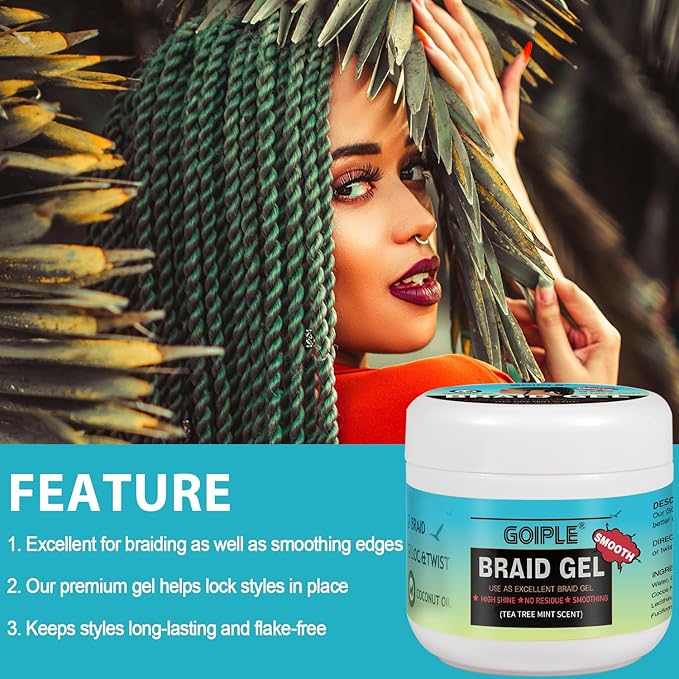 16 OZ Braiding Gel for Twist, Locs, Braids, Edge Control - Extra Hold, High Shine, No Flake, Long Lasting for Locks, Cornrows - Smooths & Tames Frizz (Tea Tree)