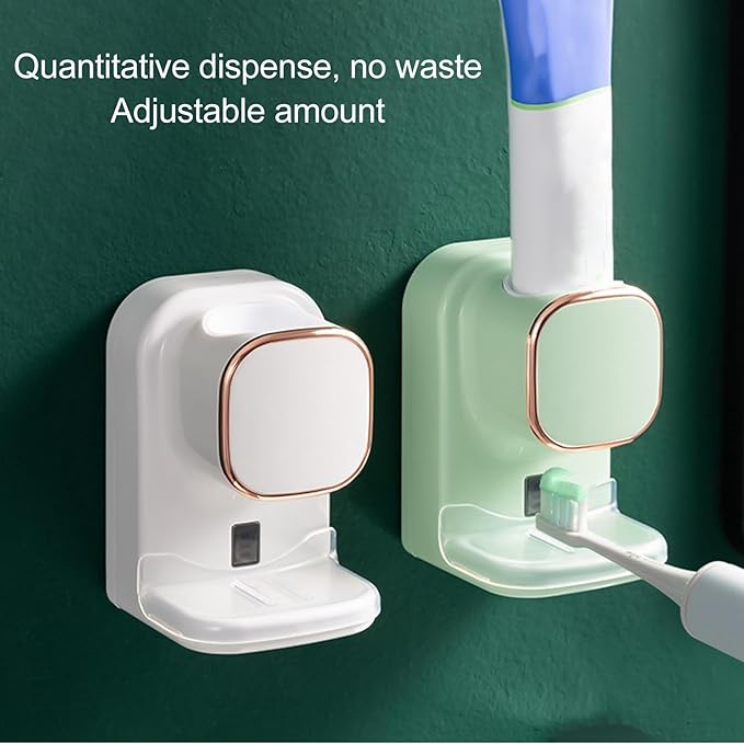 Automatic Toothpaste Dispenser with Responsive Sensor,Tooth Pastetooth Paste Dispenser Automatic Dispensing,Toothbrush Holder Wall Mounted Space Saving for Adults Family (Green)