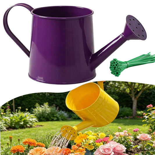 1 Gallon Metal Watering Can, Galvanized Steel White Watering Can Metal, Leak-Proof Vintage Flowers Sprinkling Pot, Long Spout Garden Irrigation Tool for Indoor Outdoor Plants (Purple)