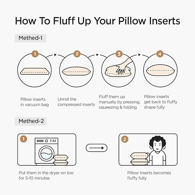 Acanva 24x24 Throw Pillow Inserts Set of 2, Premium Polyester Fiber Fill Square Sham Stuffer Cushion for Sofa, Bed, Couch and Chair, Machine Washable, 24x24 Inch(for 22x22 Cover), White 2 Count