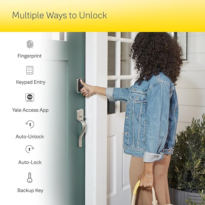 Yale Assure Lock 2 Touch Deadbolt, Satin Nickel Key-Free Smart Entry Door Lock with Bluetooth Connected Keypad and Fingerprint Scanner for Code Entry (No Wi-Fi), YRD430-F-BLE-619