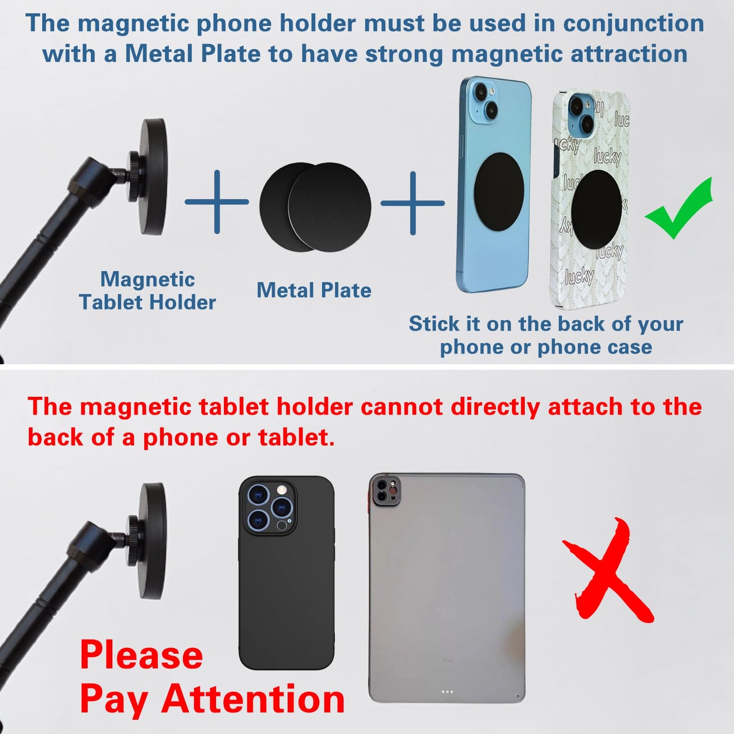 Magnetic Tablet Holder for Mic Stand, Full Metal Phone & iPad Music Stand, Compatible with All Models of iPad and iPhone Devices, Adjustable at Any Angle