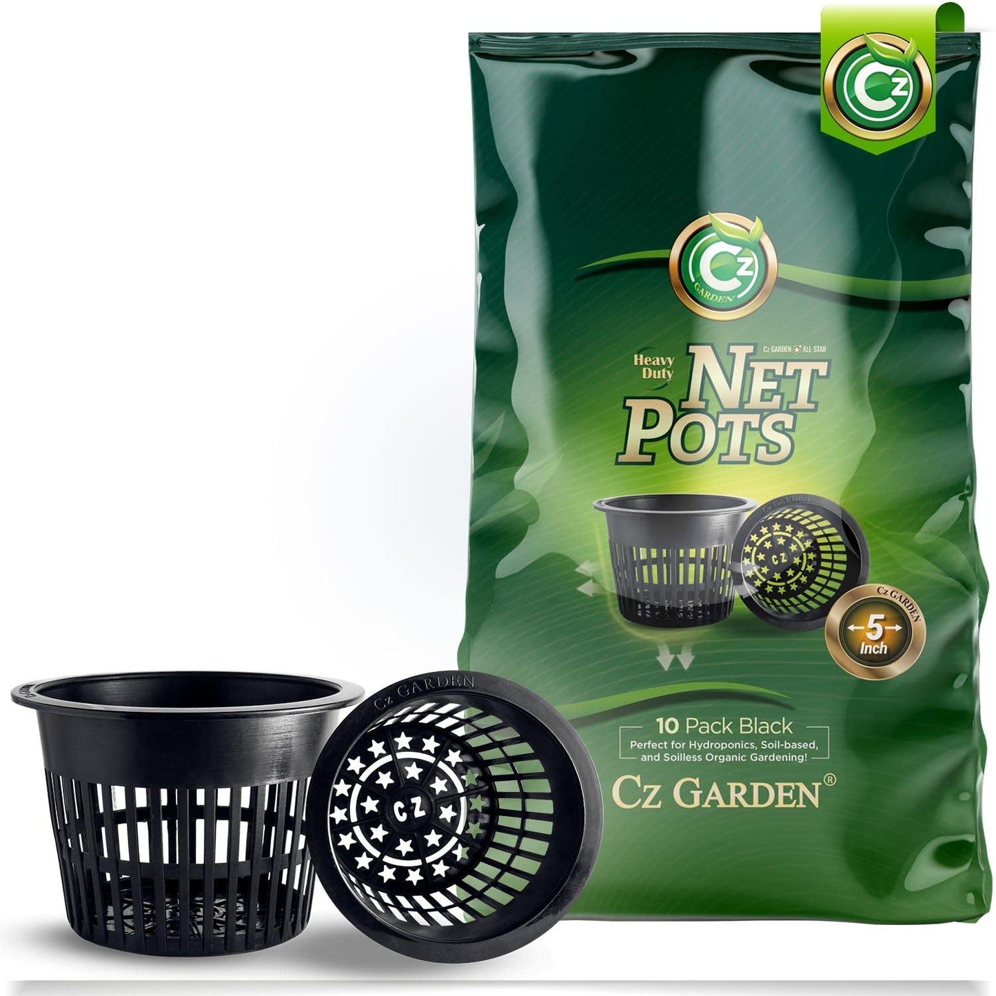 5 inch Net Pots Heavy Duty Round Cups Wide Rim Design - Orchids • Aquaponics • Aquaculture • Hydroponics Slotted Mesh (Cz All Star 10 Black Pots)