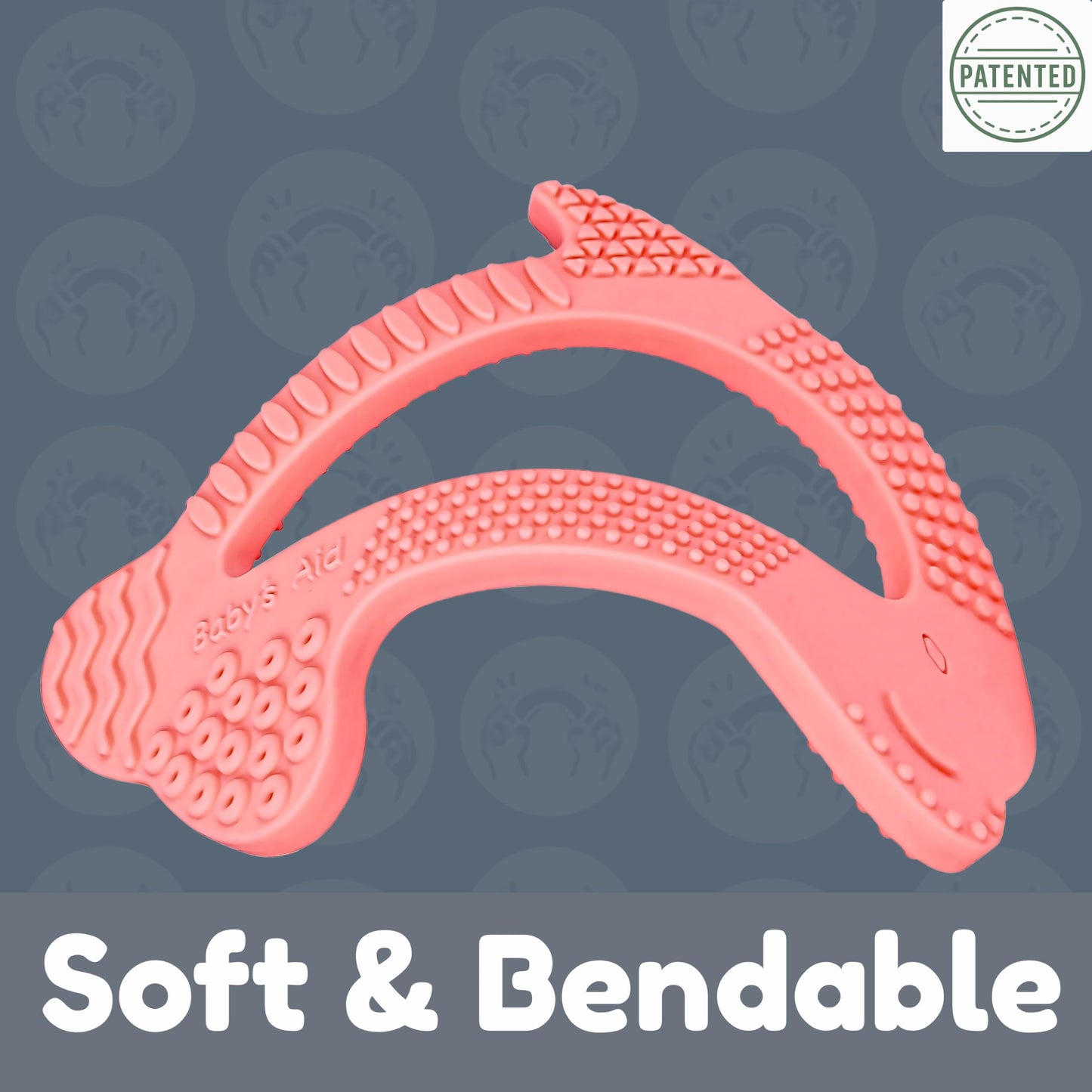 Silicone Baby Teether - Dolphin | 8 Teething Relief Textures, 100% Food-Grade, Easy to Hold & BPA Free Silicone Teethers for Babies, Baby Teething Toys, Soft Chew Toy for Babies Ages 3M+, Baby’s Aid