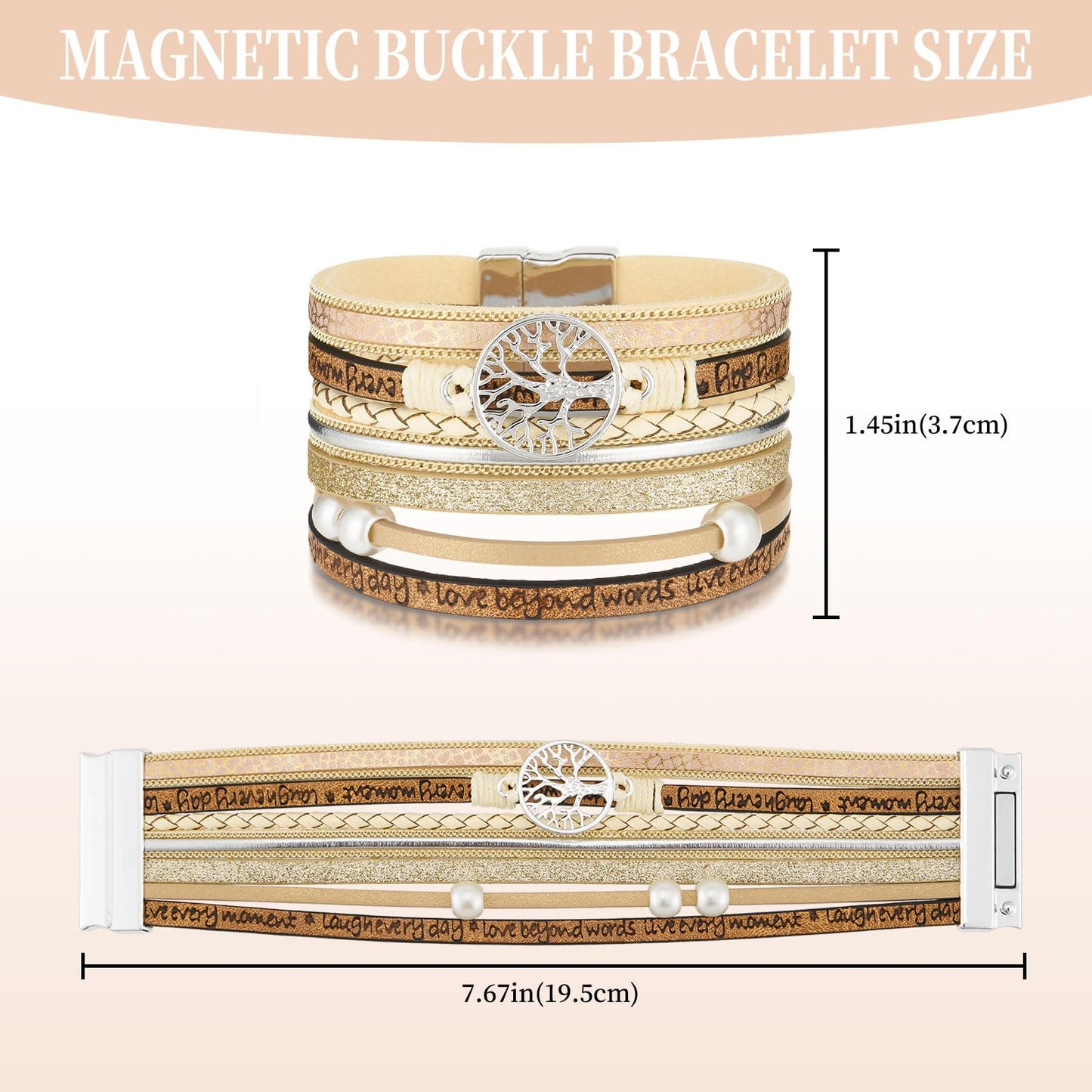 QIUTIMIY Leather Bracelets for Women Trendy Boho Cuff Bracelet Layered Bangle with Clasp Hand Wrist Jewelry Western(Style 5-Gold)