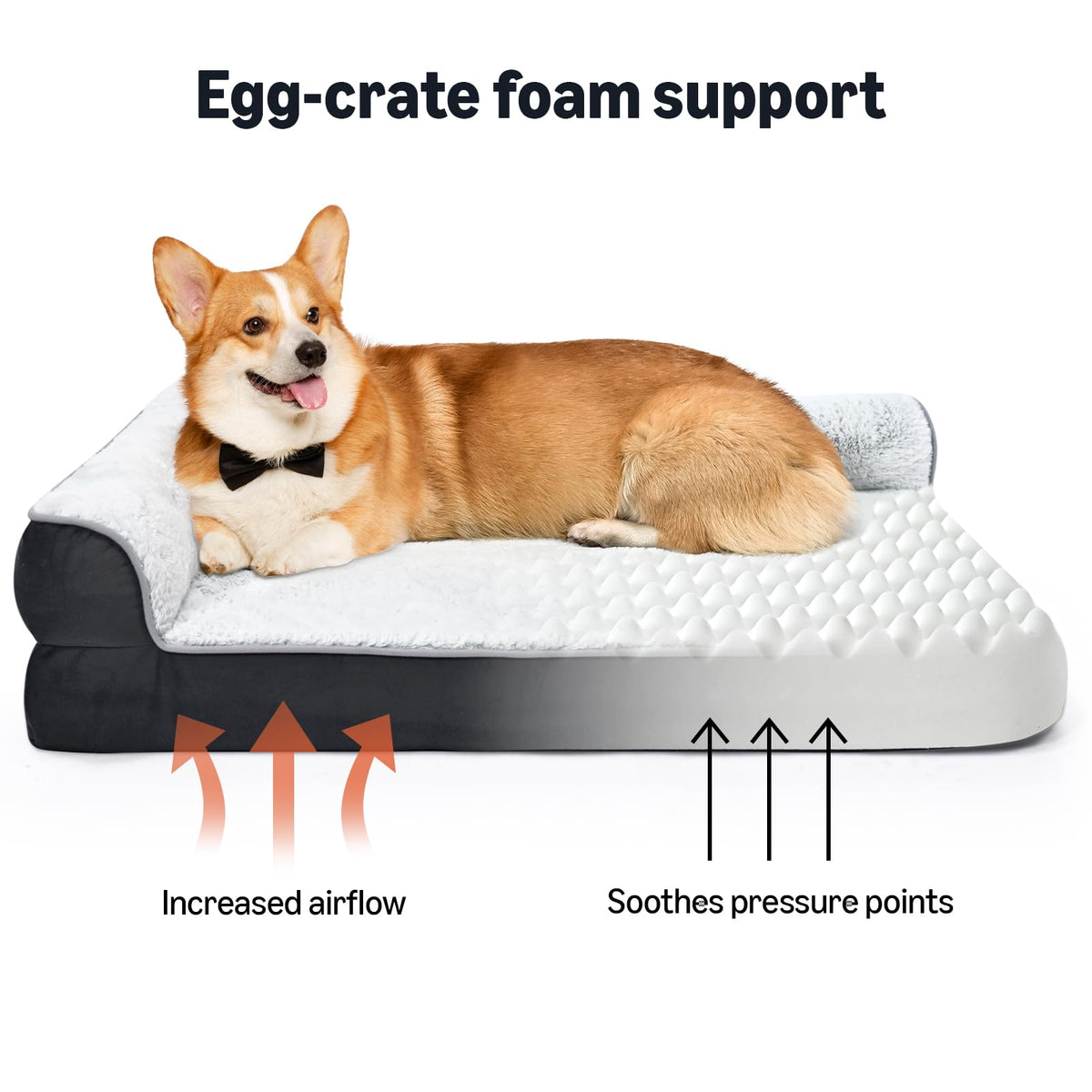 Washable Orthopedic Dog Bed for Large Dogs, Anti-Slip Pet Sofa Bed for Indoor Dogs, Crate Bed, 42 Inches, Gray, Large