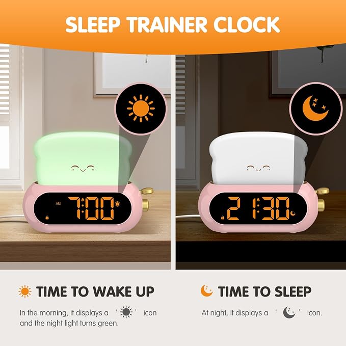 Netzu Alarm Clock for Kids, OK to Wake Clock with Night Light and Sound Machine, Pink Clock with 10 RGB Color, 6 Alarm Tones, Nap Timer, Snooze, Bedside Clocks for Girls Kids Teens Birthday Gifts