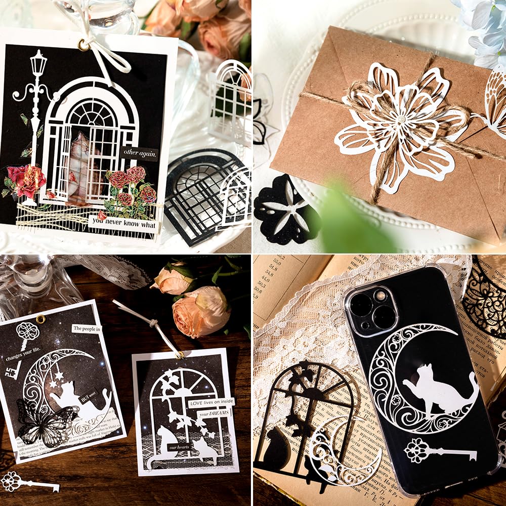 Diuhofart Scrapbook Paper Cutouts for Wedding Scrapbooking Embellishments, 120 Pcs Black and White Collage Materials for Junk Journal Supplies, Card Making, Decoupage, DIY Crafts