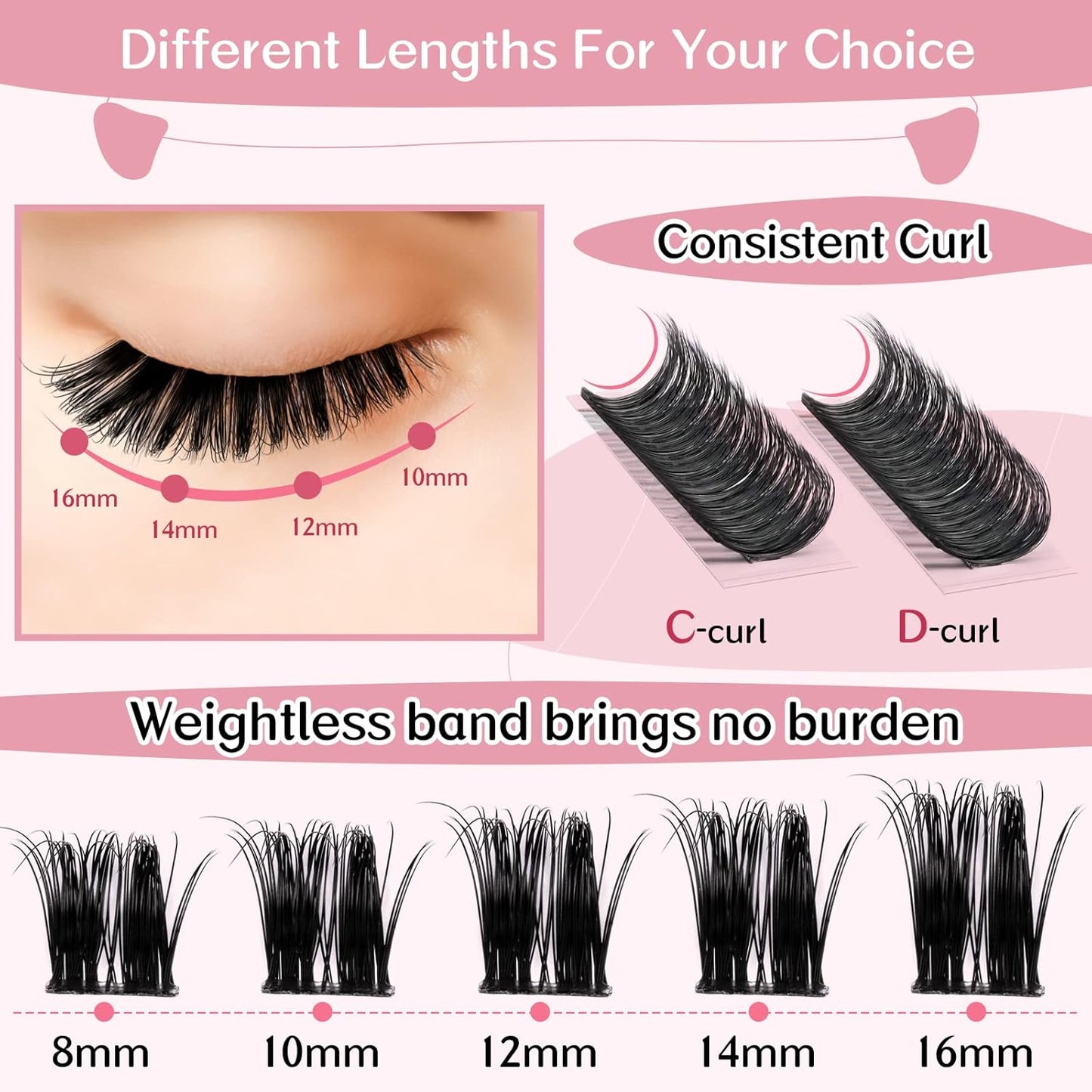 Cluster Lashes, 72 Pcs Individual Lashes, Lash Clusters DIY Eyelash Extension, Super Thin Band Reusable Soft & Comfortable (Deceive-D-8-16mix)