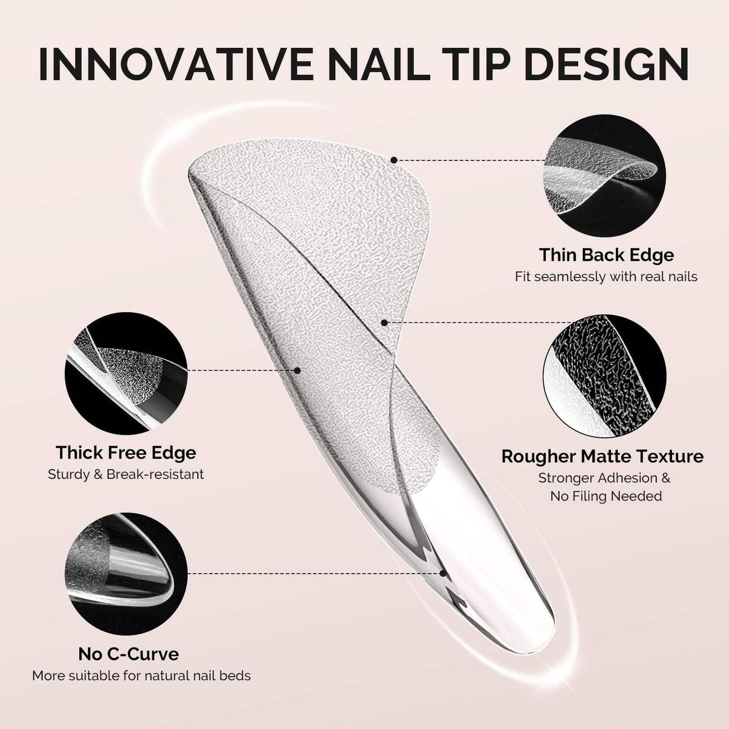 MelodySusie Medium Almond Stiletto X Nail Tips - 600Pcs 15 Sizes Clear Acrylic, Half Matte Full Cover Press on Nails for DIY Extension & Salon Use, Pre-Shaped for Long-Lasting Manicure