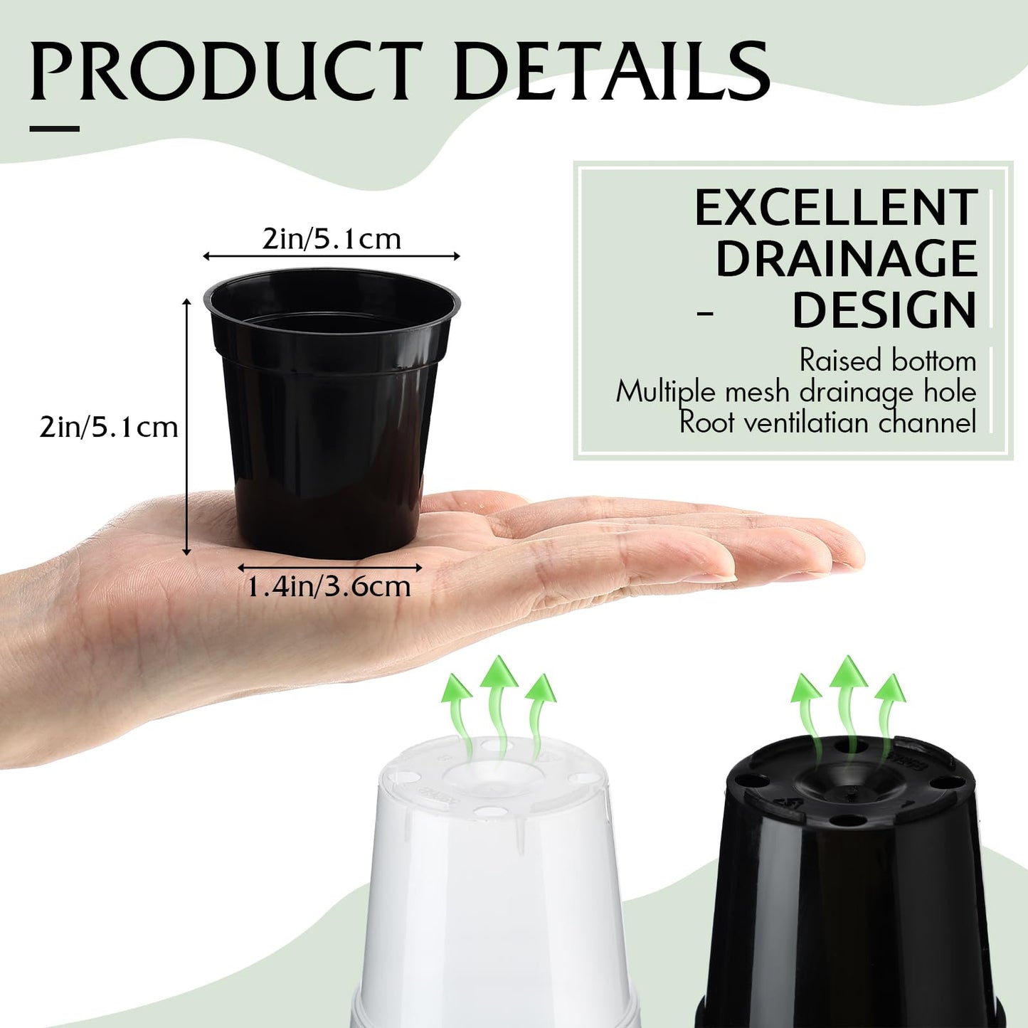 Sliner 200 Pcs 2 Inch Plastic Nursery Pot Mini Seedling Planter Flower Planting Pots Plastic Planters with Drainage Holes for Outdoor Indoor Flower, Starting Seedlings, Black, Clear