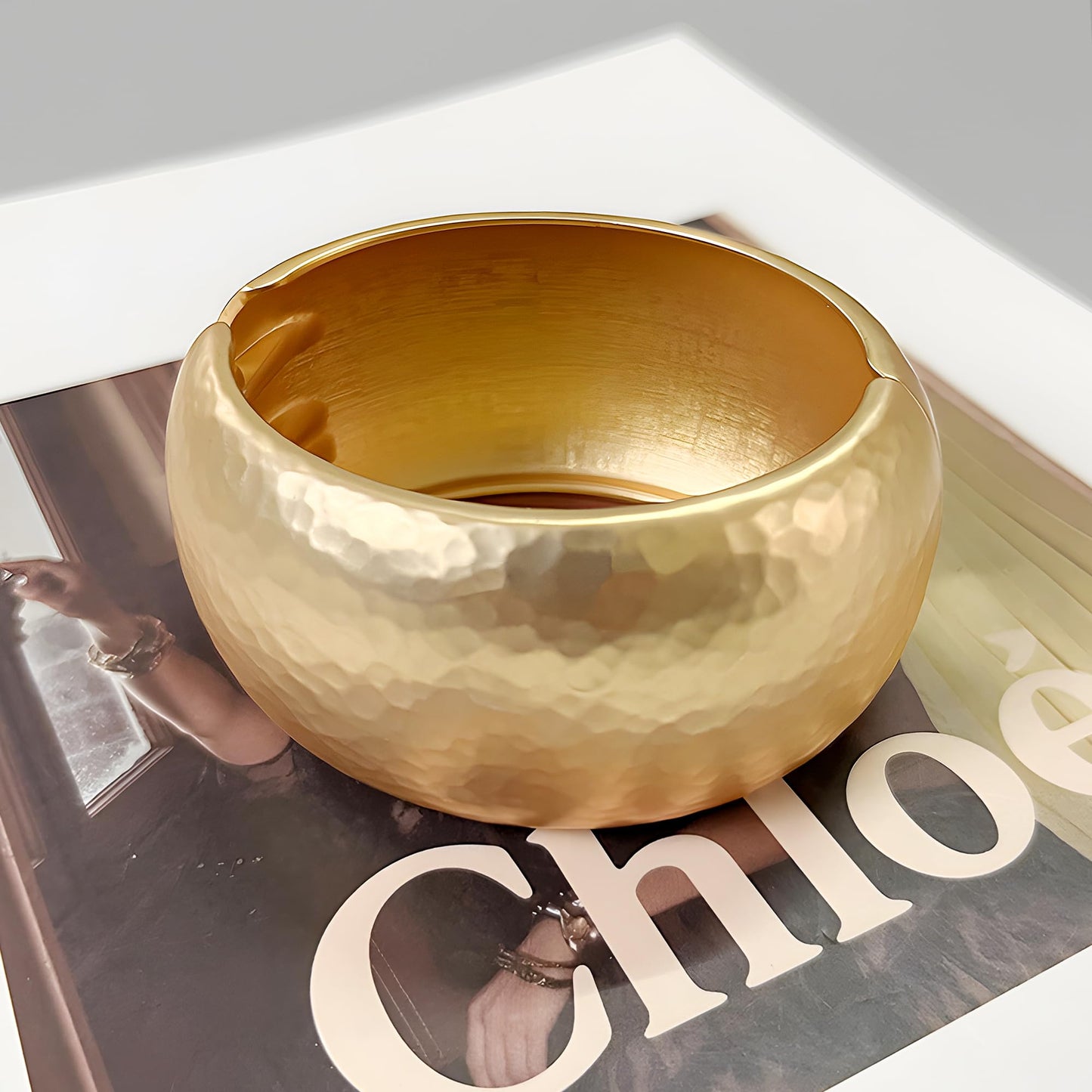 SHANTYSON Handmade Hammered Golden Bracelet for Women - Chunky Textured Cuff Bangle, Gold Plated Vintage Jewelry, Daily Wear & Gift Option