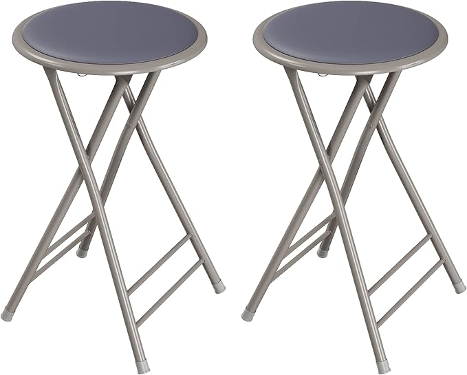 Lavish Home Counter-Height Bar Stools - Set of 2 Heavy-Duty 24-Inch Backless Folding Chairs with 225 LBS Capacity for Kitchen or Rec Room (Gray)