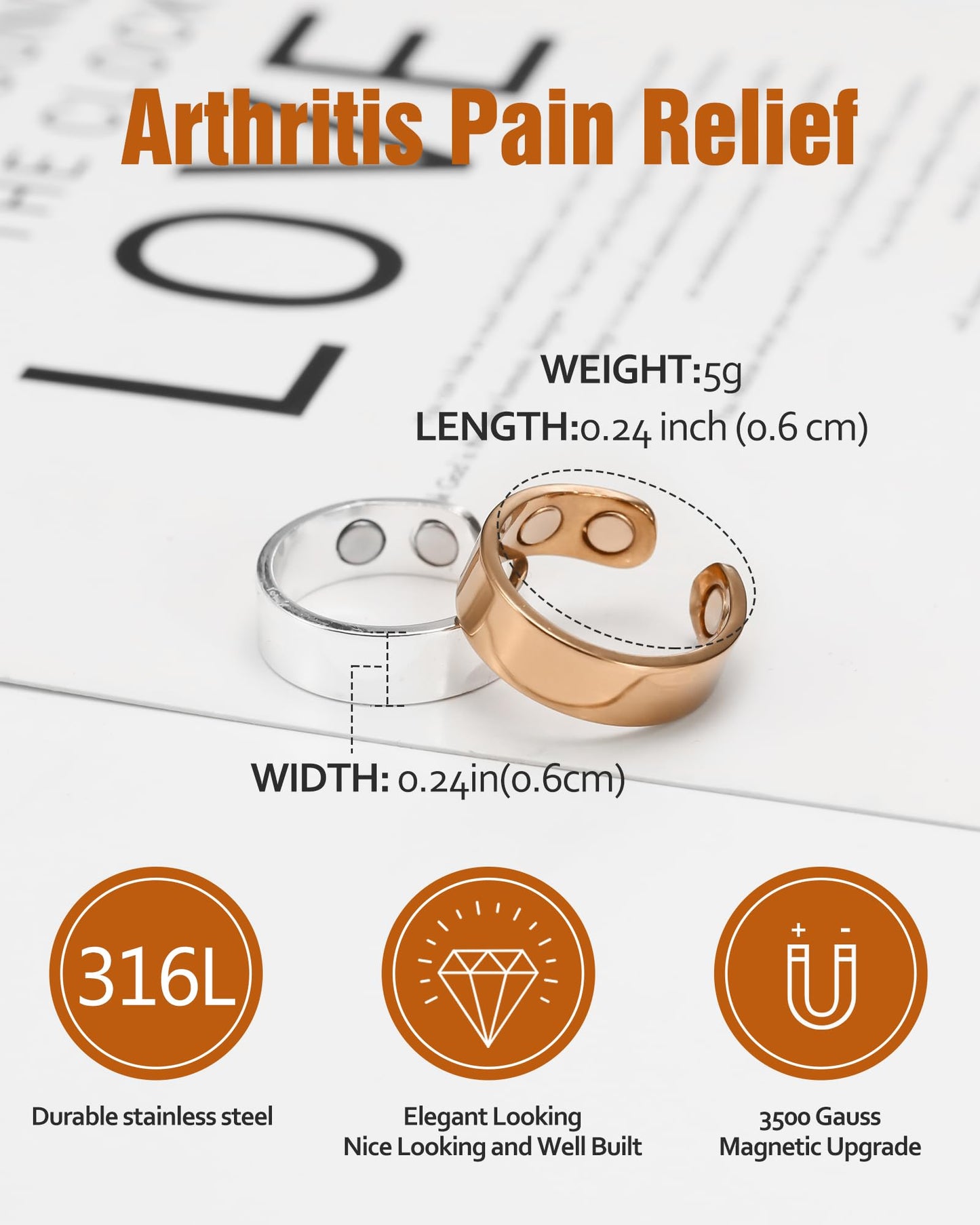Jecanori Magnetic Rings for Women,Adjustable Stainless Steel Jewelry,Ideal Gift for Women