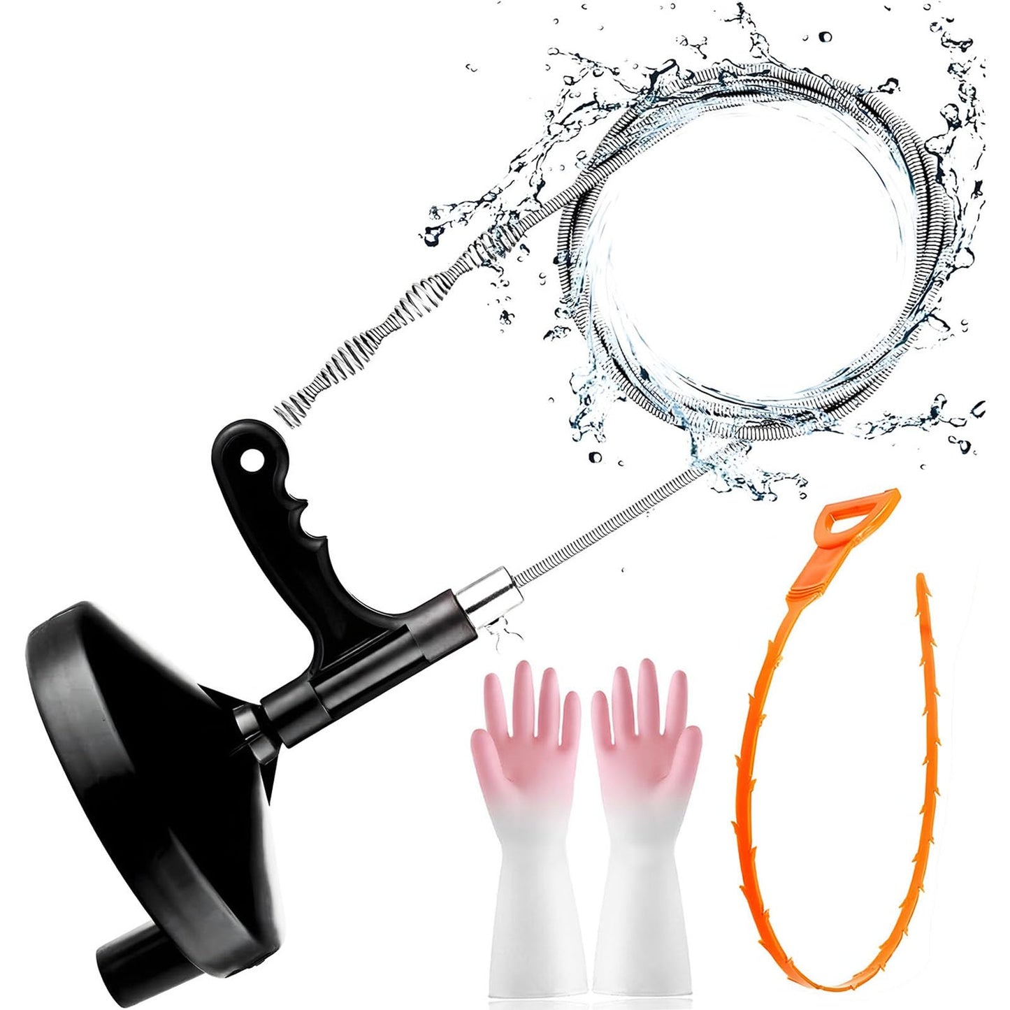FLSEPAMB Drain Auger 25 Ft Plumbing Snake Snake Drain Clog Remove Tool Professional Sink Snake for Bathtub Drain, Kitchen Sink, Comes with Gloves and 25 Inch Snake Hair Clog Remover