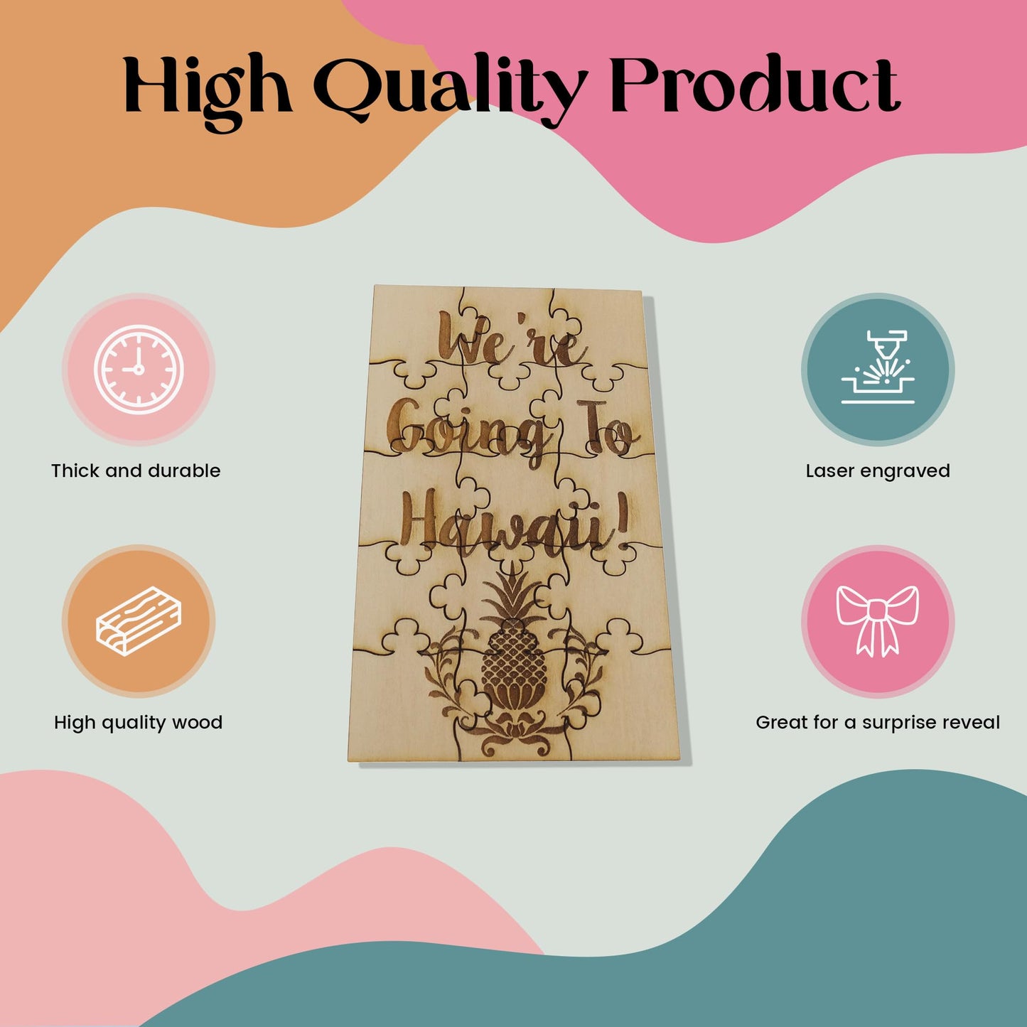 We're Going to Hawaii 15 Piece Basswood Jigsaw Puzzle, Surprise Vacation Reveal