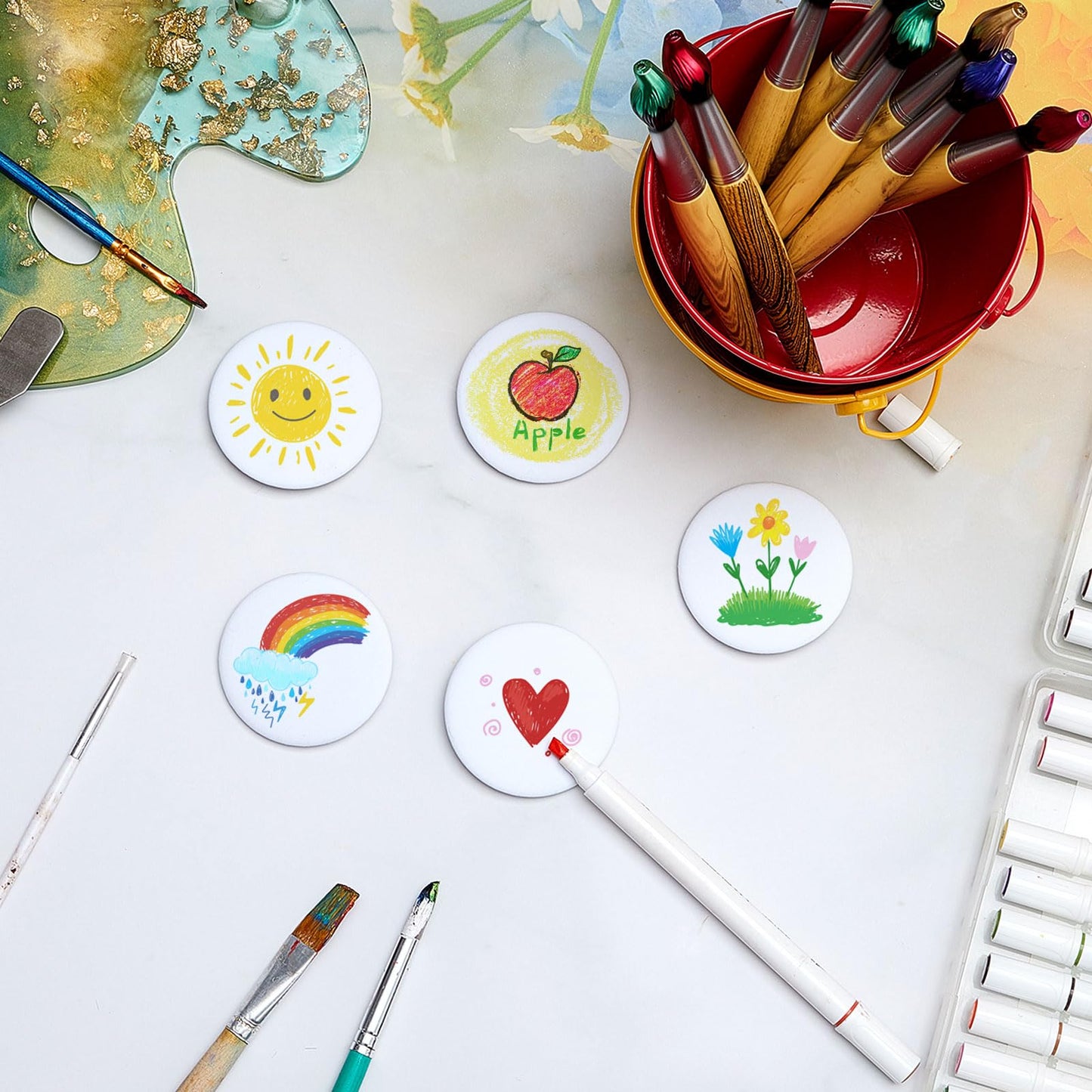XunYee 20 Pcs Blank White Button Pins 2.25 Inch/ 58 mm DIY Craft Button with White Pins Design Making Kit for Crafts Valentines Supplies, DIY Badges