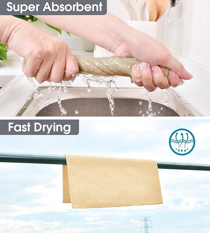 KitchLife Microfiber Cleaning Cloth Roll, 100 Pack - Tear-Away Microfiber Paper Towels, Lint-Free, Reusable, Washable for Kitchen, Car, Dishes, and Sensitive Surfaces (Wheat)