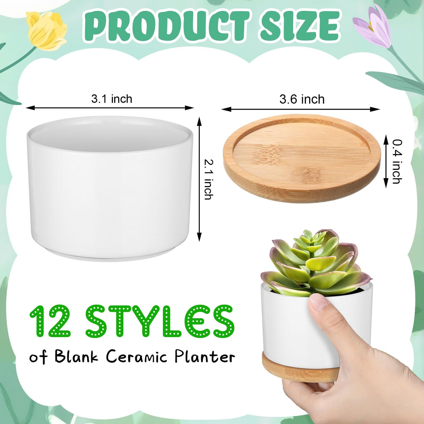 SiliFine 12 Sets DIY Ceramic Succulent Pots Painted Ceramic Flower Pots with Drainage Holes, Paints, Brushes, Palettes, Trays for DIY Event Adults Craft Birthday Gifts