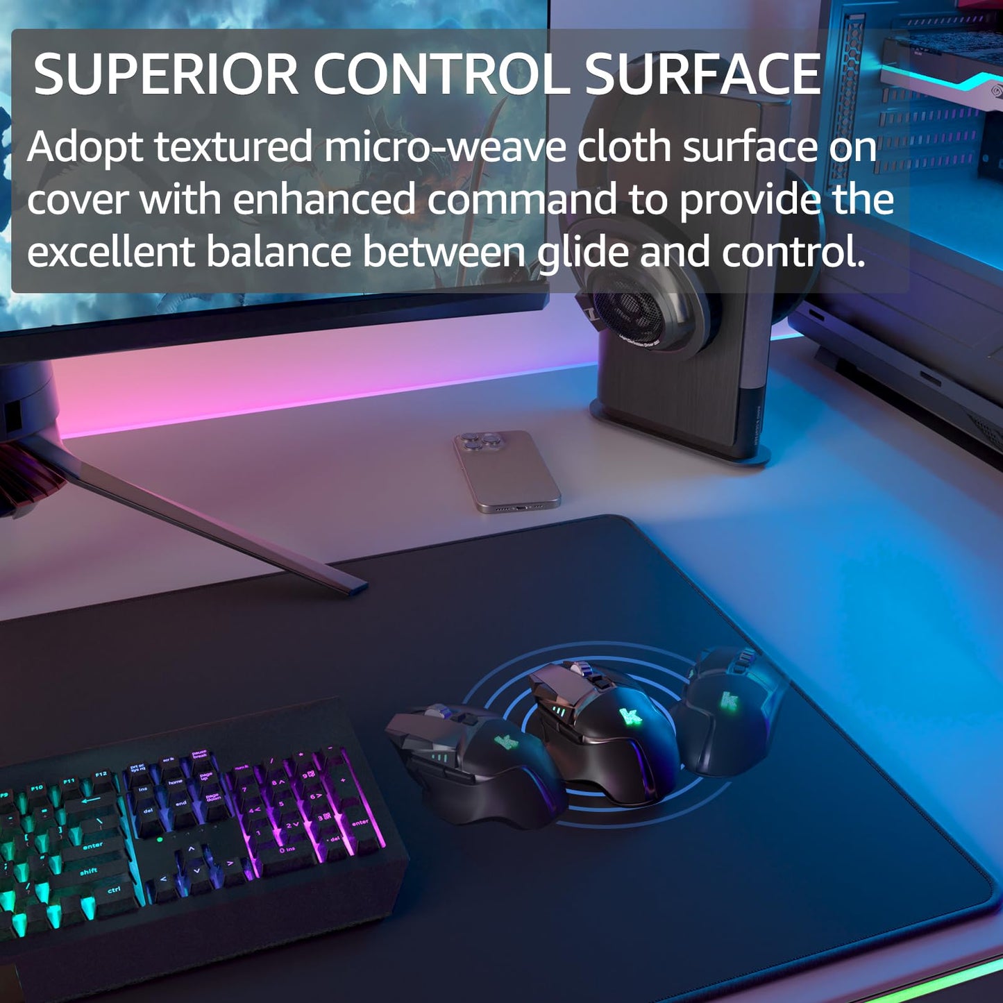 KTRIO Large Gaming Mouse Pad Desk Mat, Superior Micro-Weave Cloth for Precise Mouse Control, Non-Slip Rubber Base, Stitched Edges, Water-Resistant, for Gamer, Office & Home, 31.5" x 15.7" inches