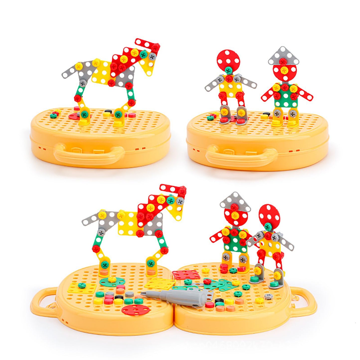 Magic Montessori Play Toolbox with Drill, 203Pcs Magic Montessori Play Toolbox Dog-Themed, 2D/3D Creativity Tool Box Montessori Toys Gift for Age 3-12 Years Old Boys Kids, Girls