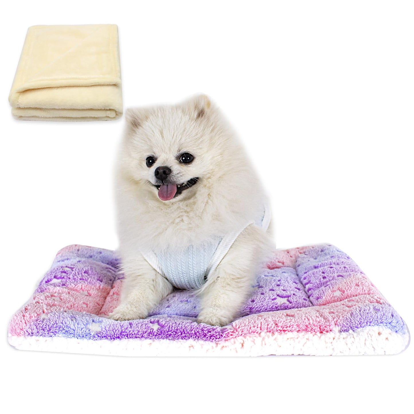 SM4BED Cat Dog Bed Mat & Blanket, Reversible Pets Crate Pad Bed Mat and Ultra Soft Warm Fleece Calming Blanket for Small Puppy Kitty, Washable