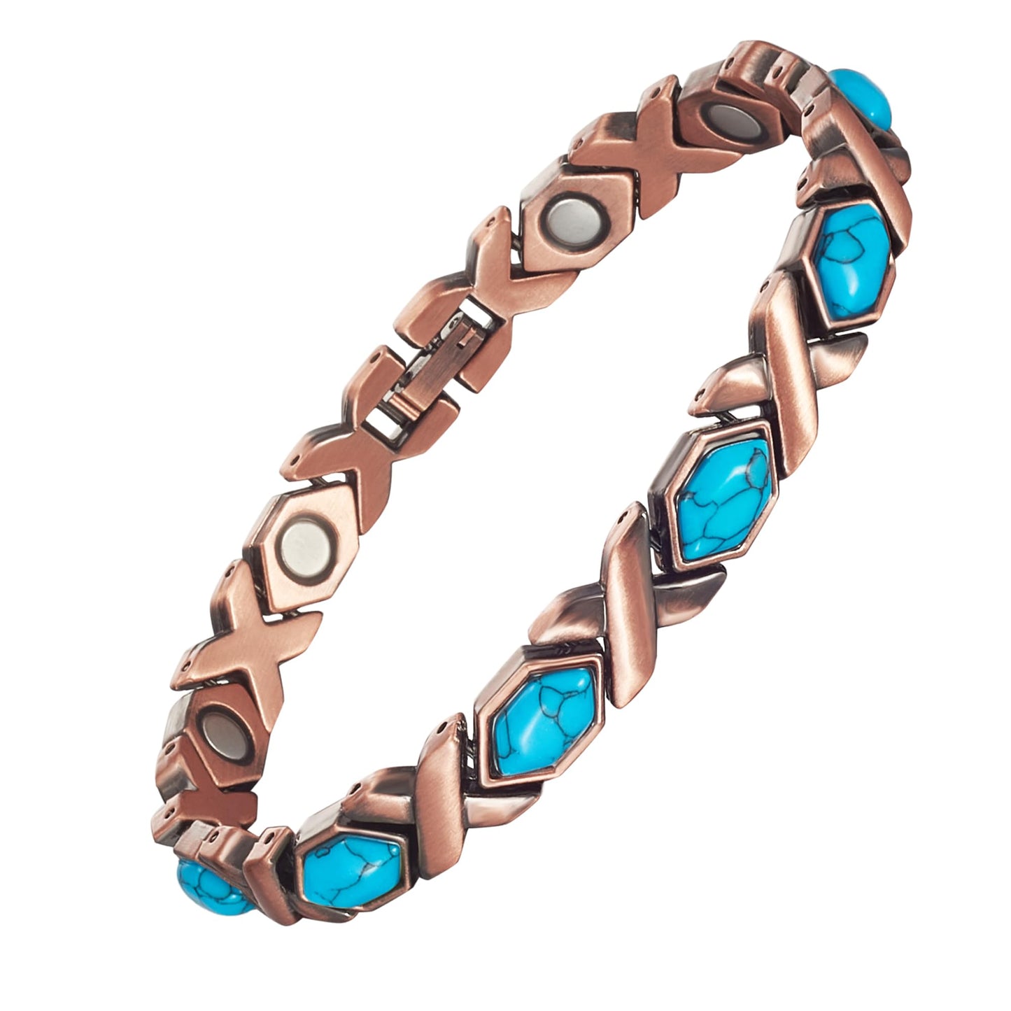 EnerCoppeX Copper Magnetic Bracelet for Women - Turquoize Detox Jewelry with 3500 Gauss Magnet (S)