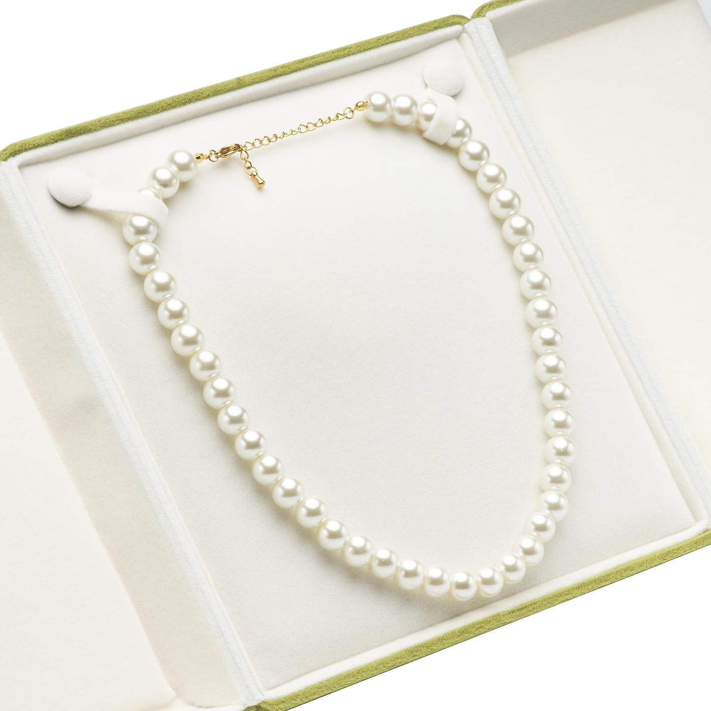 COWFEX Velvet Big Chunky Pearl Necklace Gift Box Showcase Jewelry Storage Case (Olive Green)