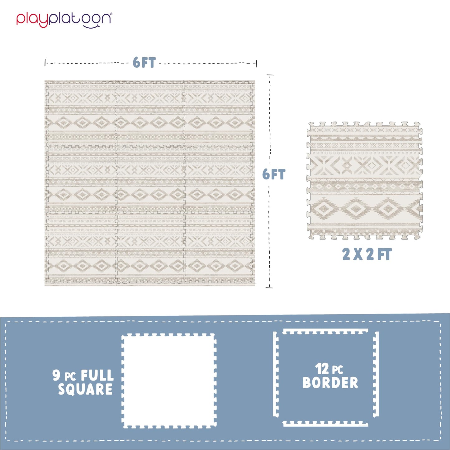 Play Platoon Large Baby Play Mat for Floor 9 Tile 72 x 72 in - Extra-Thick Interlocking Foam Tiles 24 x 24 in - Soft Puzzle Mats for Playroom - Neutral Playmat Rug - Canyon Print
