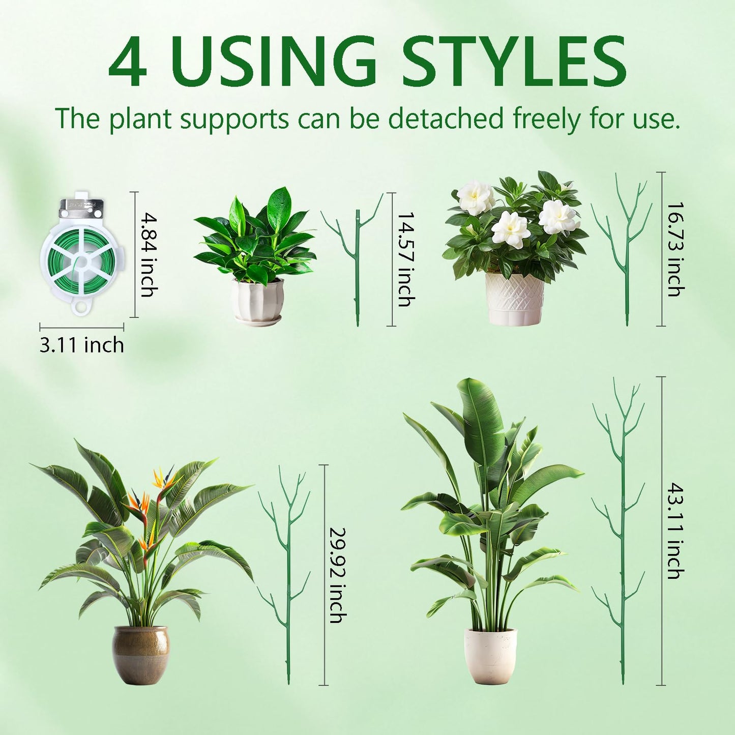 Obralitic 15 Pack Stackable Plant Supports Stakes, Sturdy Garden Trellis for Climbing & Vining Plants, Monstera, Pothos & Philodendron - Reusable Plant Stakes for Indoor & Outdoor Potted Plants