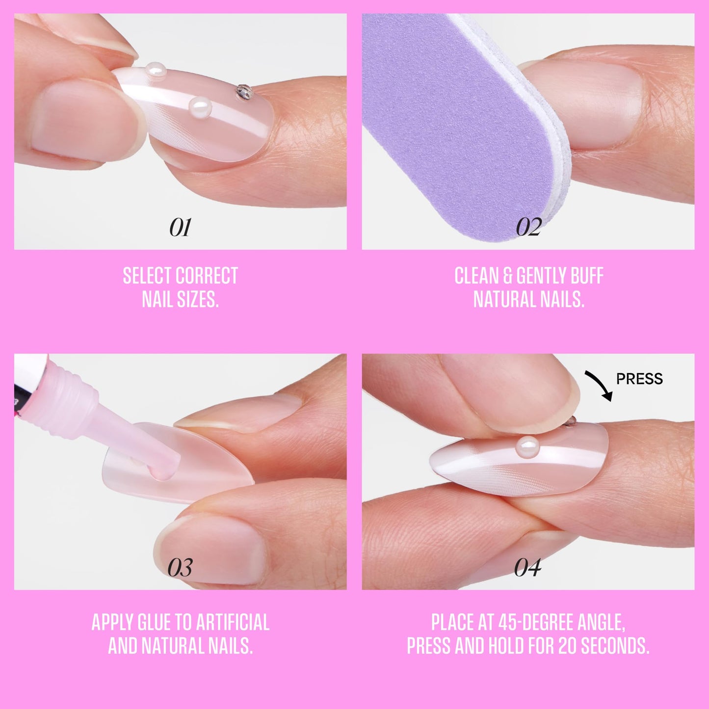 Kiss Glam, Press On Nails, Nail glue included, 'Seraphic', Blue, Long Size, Coffin Shape, Includes 32 Nails, 2g Glue, 1 Manicure Stick, 1 Mini File