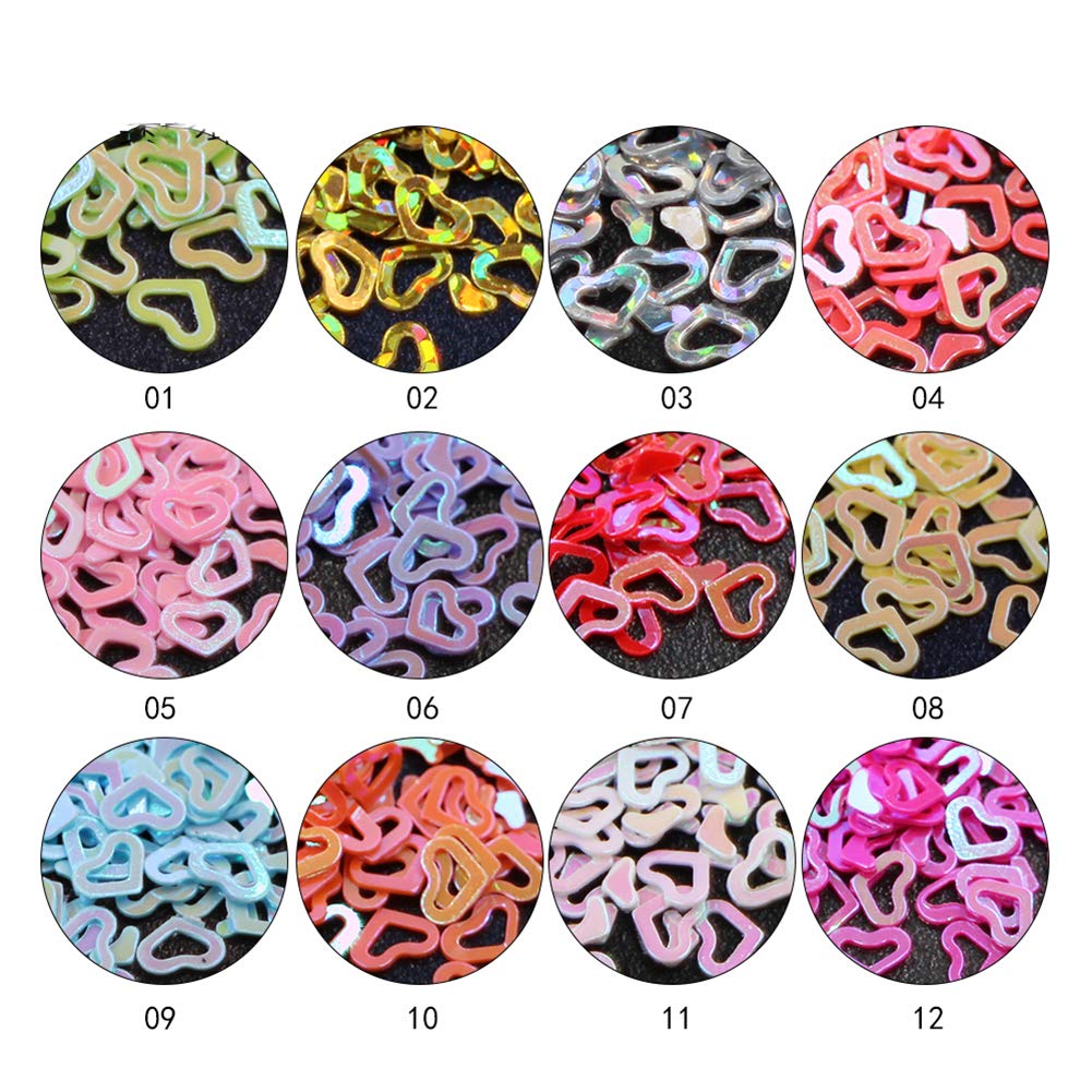 Minejin Nail Art Glitter 3D Heart Sequin Charms Cutout Star Slime Flakes For Nail Face Eye Slime 12 colors