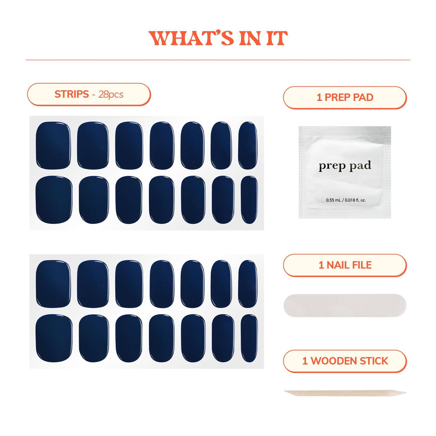 Heyhae Semi Cured Gel Nail Strips | No LED Lamp Needed | Summer, Solid, Navy | Easy Apply & Remove, Salon Quality | Includes 28 Strips, 1 Prep Pads, Nail File & Wooden stick - Hey, Navy Baby