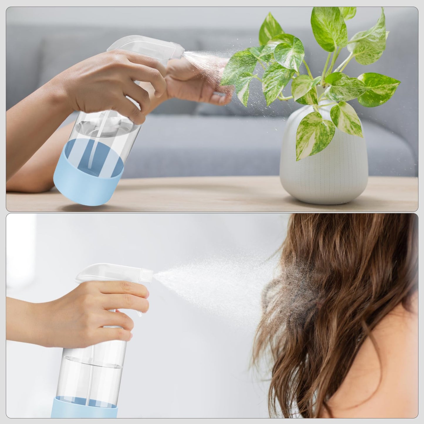 Worldgsb 2 Pack Glass Spray Bottles with Silicone Sleeve, 16 oz Empty Refillable Containers with Adjustable Spray Nozzles, Spray Bottles for Hair, Cleaning Solutions and Plants Blue