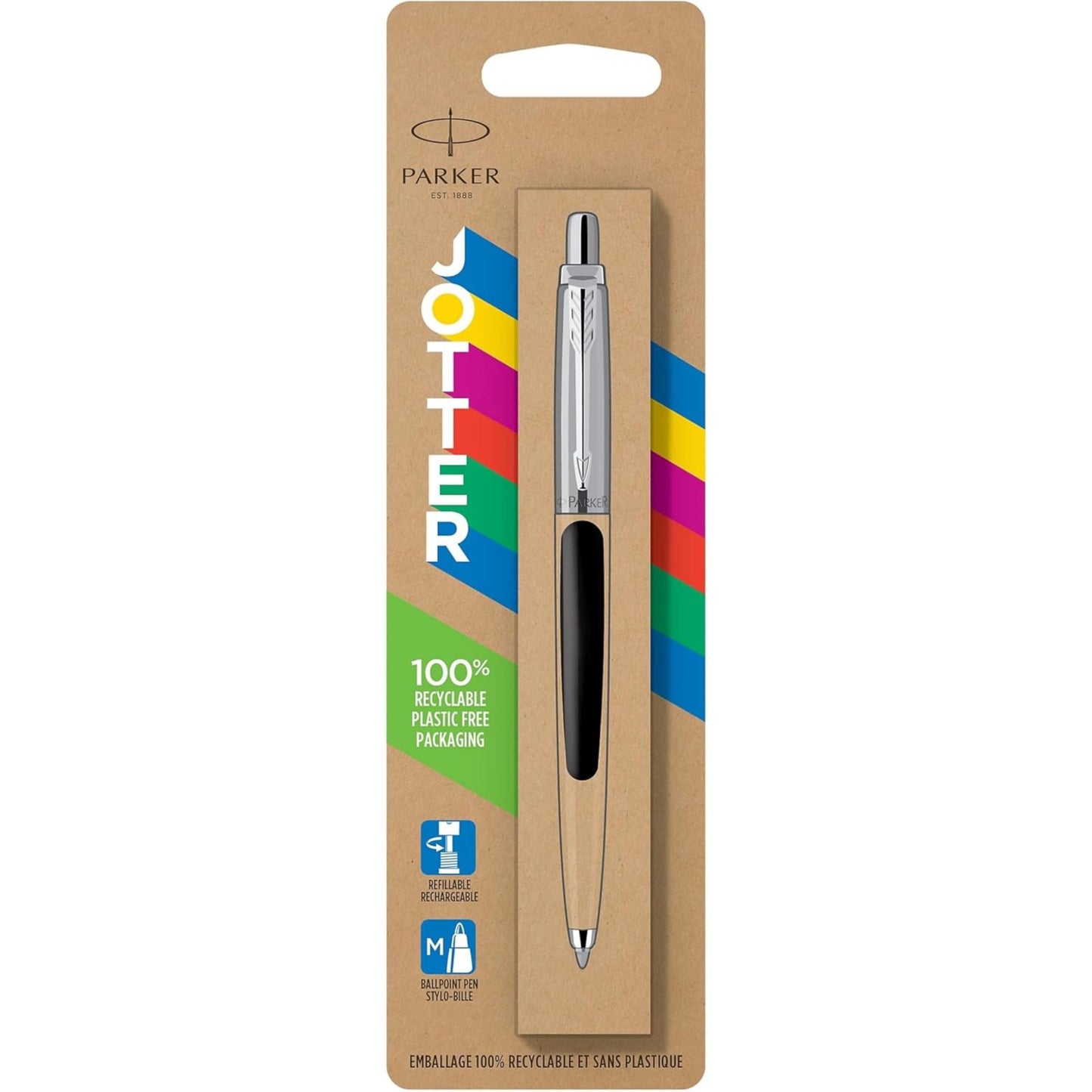 Parker Jotter Originals Ballpoint Pen, Classic Black Finish, Medium Point, Blue Ink, 1 Count - Signature Retractable Design