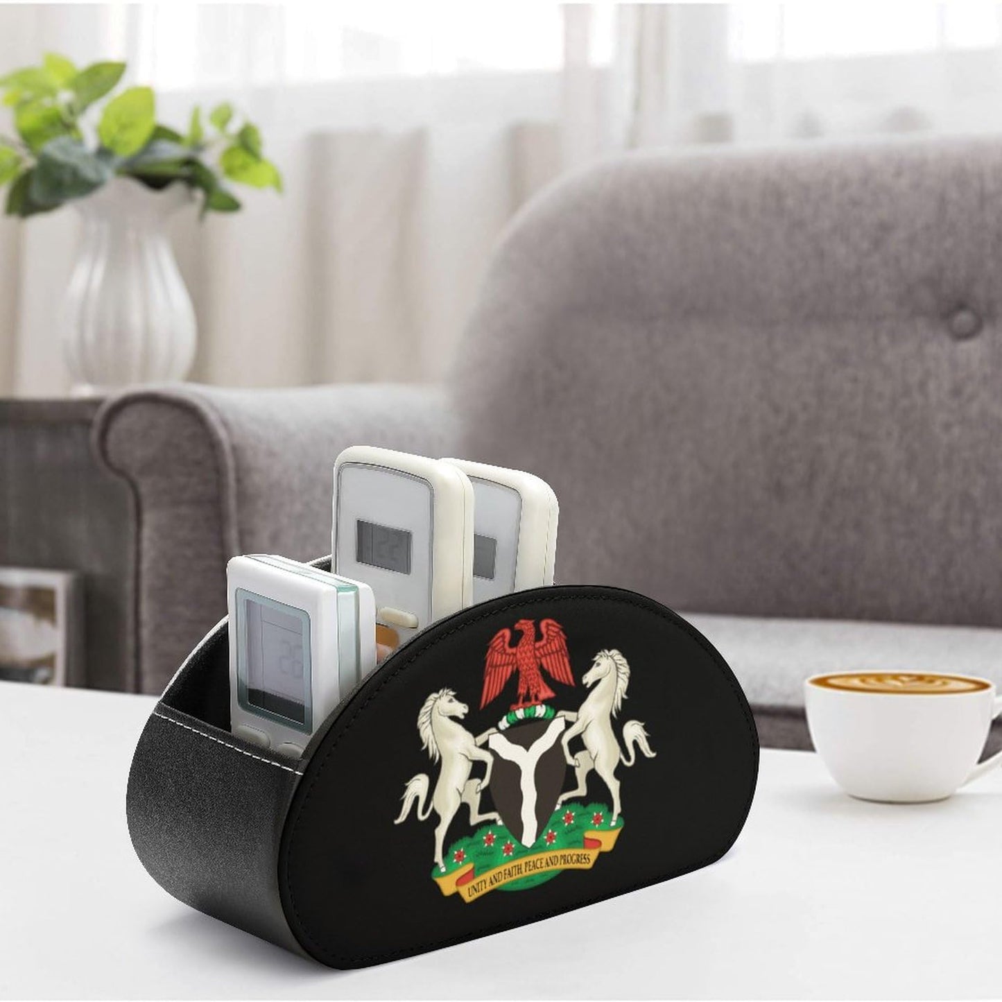 Coat of Arms of Nigeria Remote Control Holder with 5 Compartments Caddy Desktop Organizer for Home Office