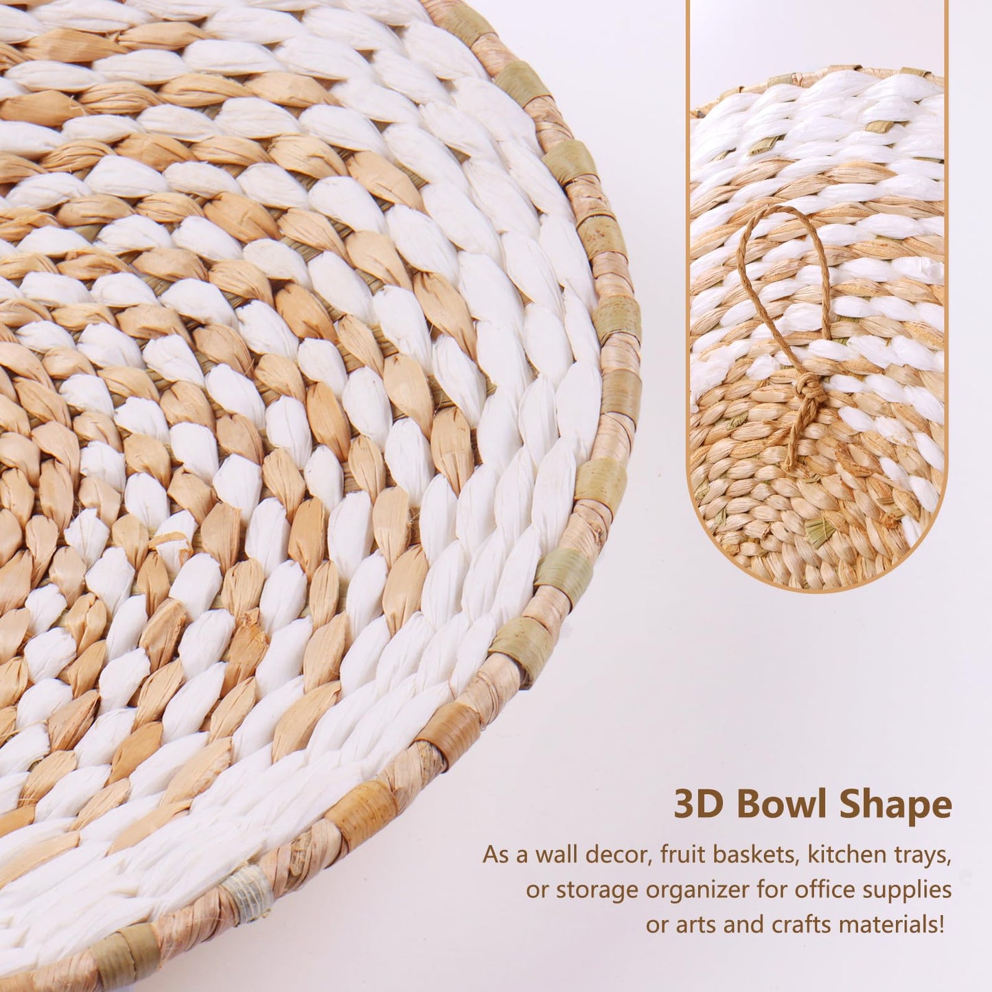 9 Pack Boho Wall Basket Set, hanging Woven Wall Basket Decor, Seagrass Rattan Wicker Boho Wall Decor, Eco-Friendly Round Art for Farmhouse Bedroom Living Room Display Table Settings Kitchen Home