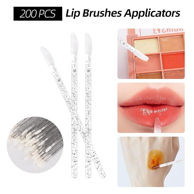 600 PCS Eyelash Extension Supplies Kit, 200 Spoolies Mascara Wands Disposable 200 Lip Brushes 200 Micro Swabs Black Eyelash Brushes Makeup Applicator Tool