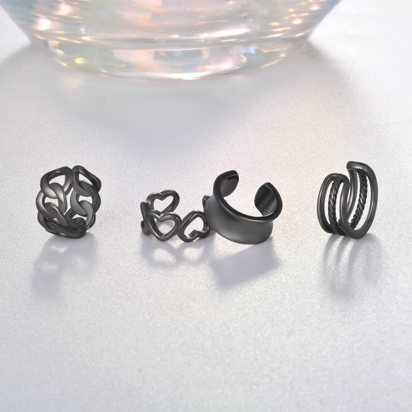Ear Cuffs 925 Sterling Silver No Piercing Black Ear Cuff Earrings Set Adjustable Wide Ear Lobe Cuff Viking Ear Cuff Set For Women Men