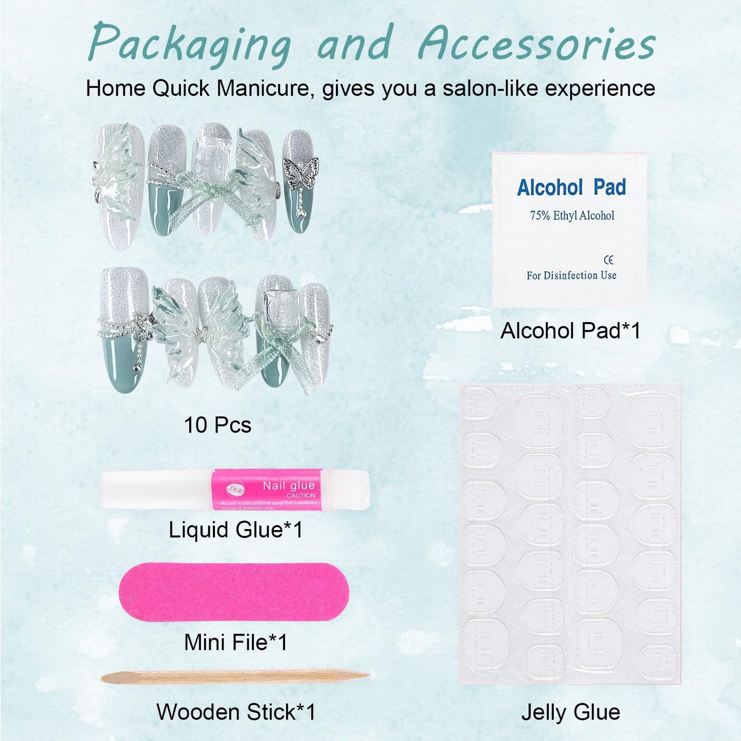 10pcs Handmade Press on Nails,Luxury Handmade Nails, 3D Design Hand-painted Nail Art,Reusable Gel Glue on Fake Nails (TM-9002-S)