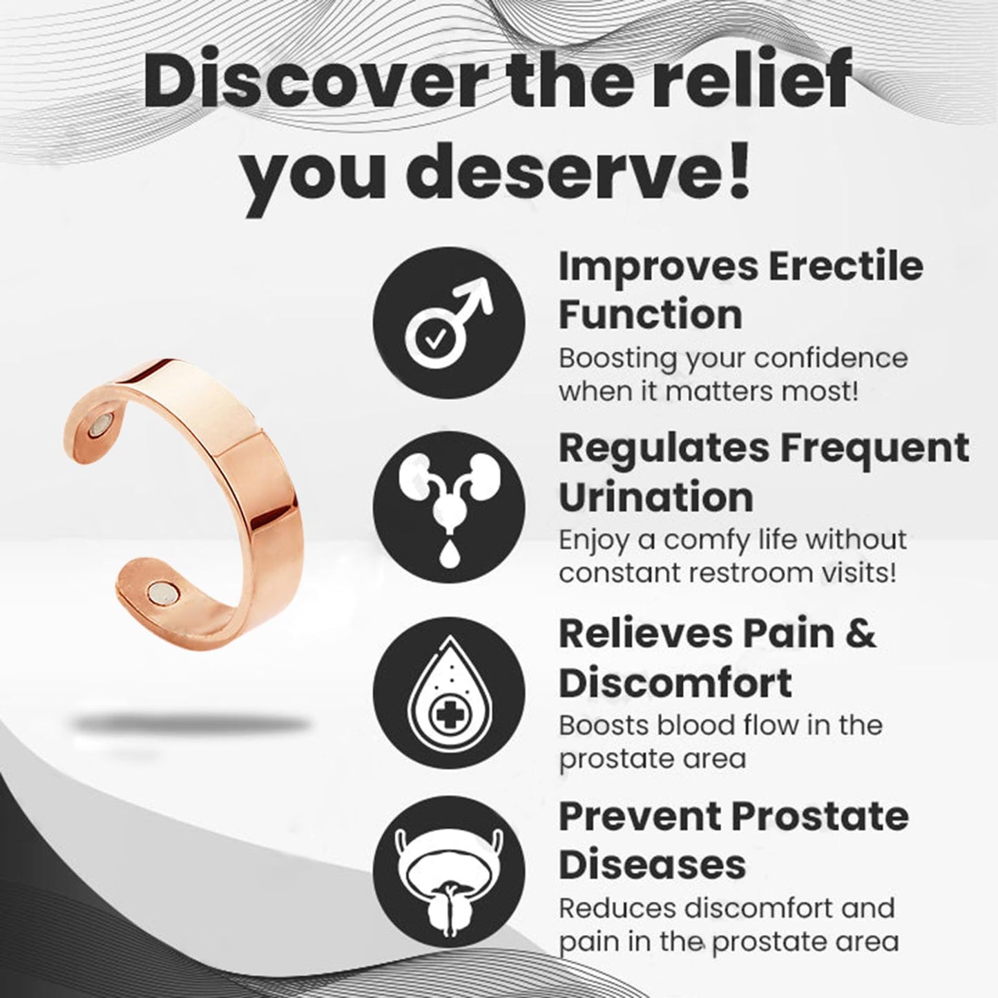 ZVLZVL Ceoerty CopperMag Prostate Therapy Ring, Elegant Ring Band in Solid Copper, Sporty Copper Ring for Fingers Thumb, Adjustable Copper Jewelry Gift (Rose Gold)