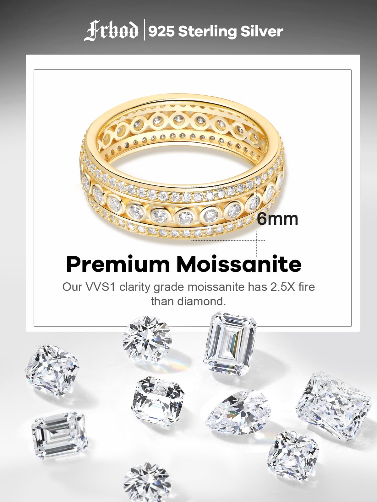Frbod Women's Eternity Moissanite Bands Chunky Engagement Rings Hypoallergenic Gold Plated Diamond Jewelry Size 5